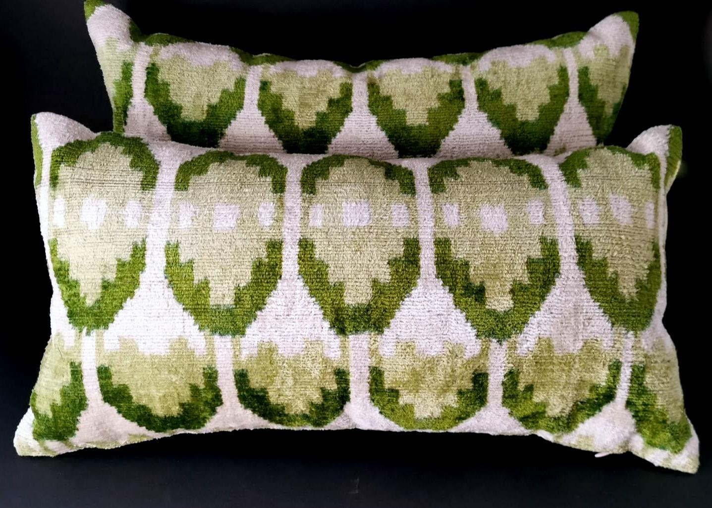 Modern  Ikat Fabric Pair Handmade Pillows In Uzbekistan For Sale