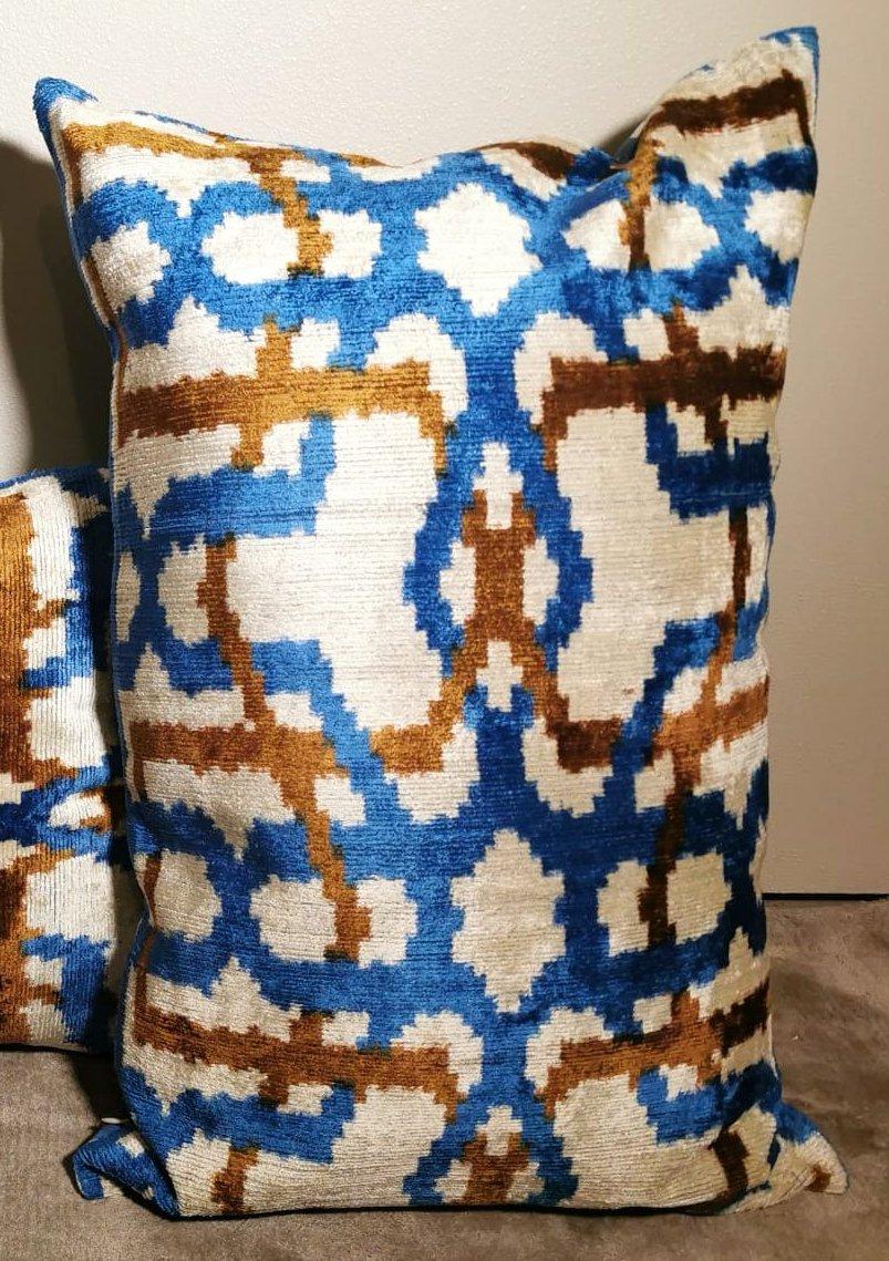 Contemporary Ikat Fabric Pair Handmade Pillows in Uzbekistan