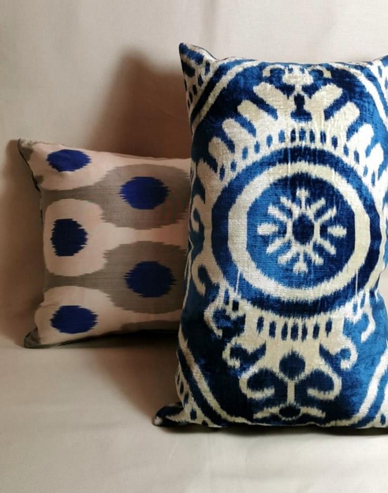 Contemporary Ikat Fabric Pair Handmade Pillows in Uzbekistan