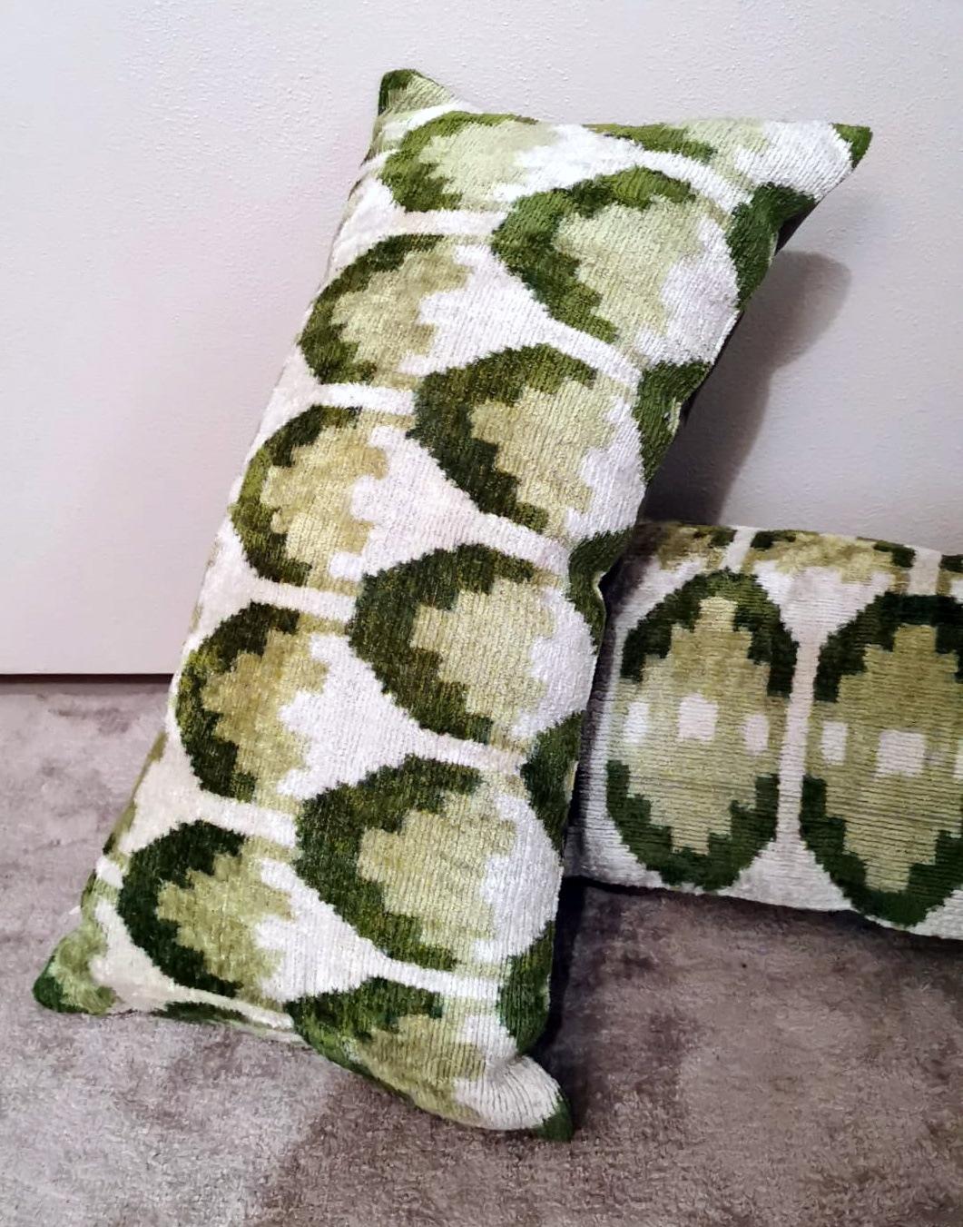 Contemporary  Ikat Fabric Pair Handmade Pillows In Uzbekistan For Sale