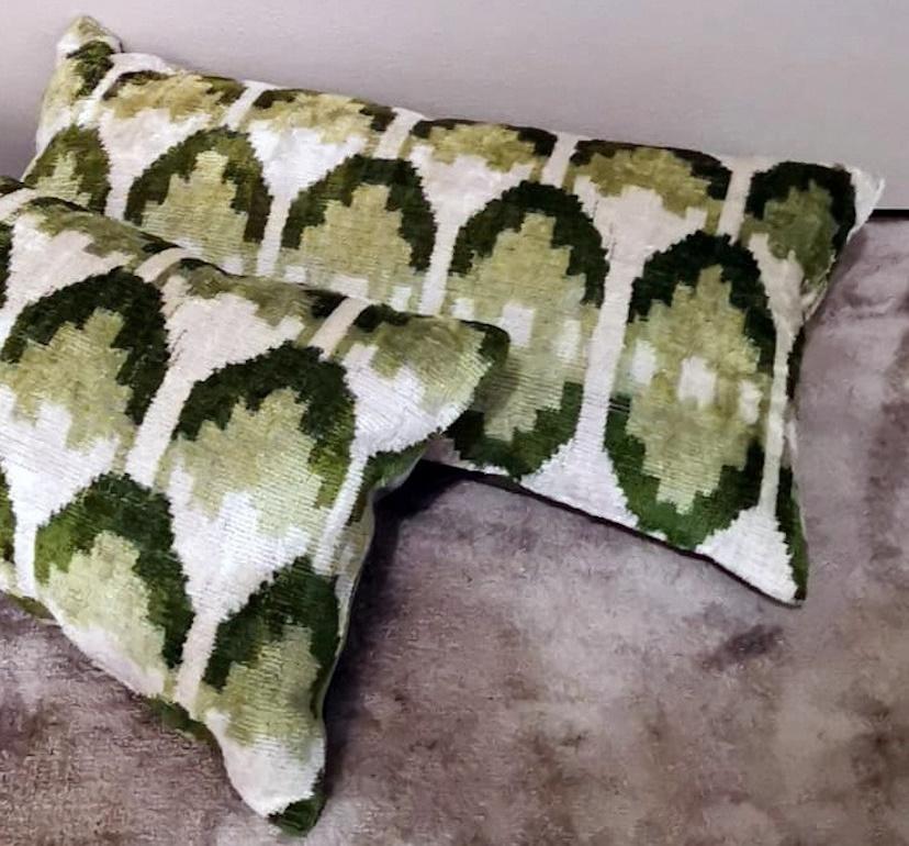 Silk  Ikat Fabric Pair Handmade Pillows In Uzbekistan For Sale