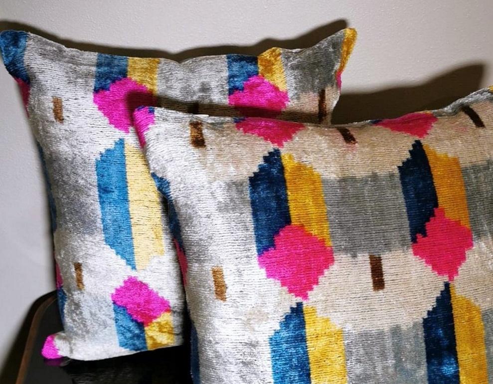 Ikat Fabric Pair Handmade Pillows In Uzbekistan 1