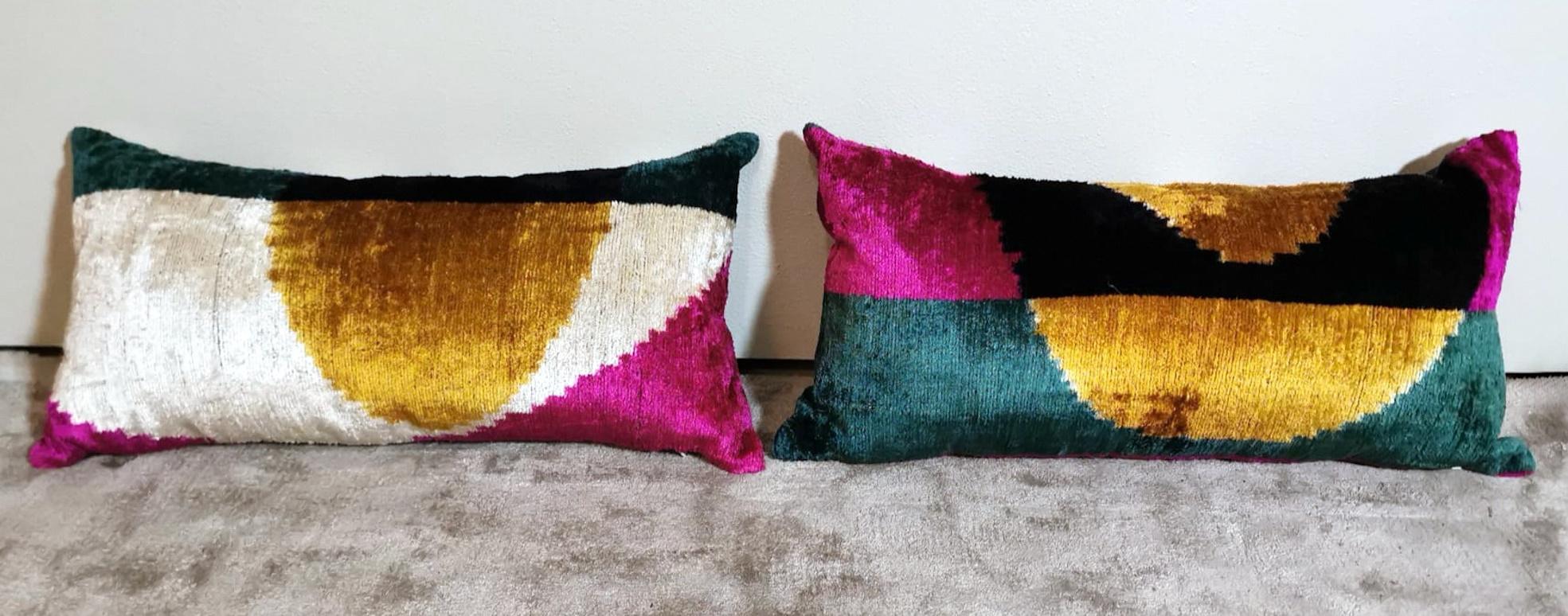 Ikat Fabric Pair Handmade Pillows In Uzbekistan For Sale 1