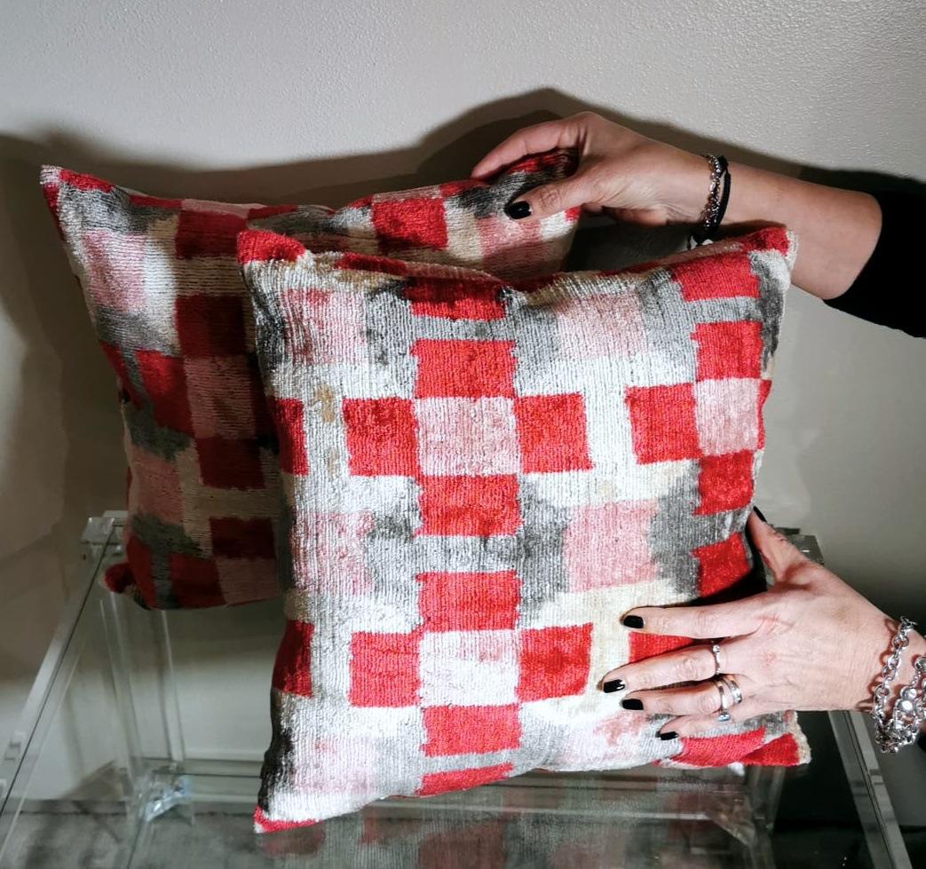 Ikat Fabric Pair Handmade Square Pillows in Uzbekistan For Sale 1
