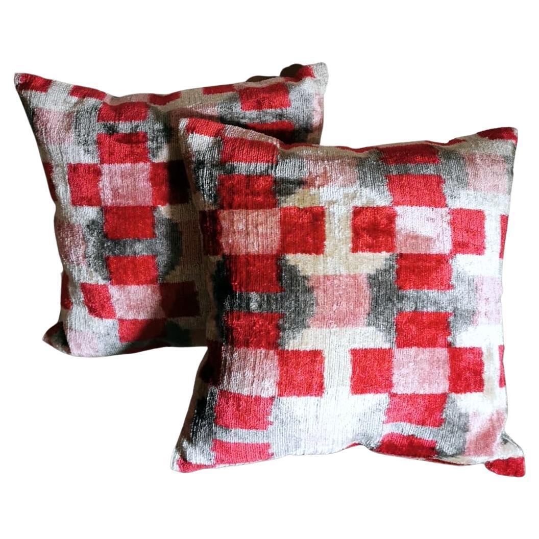 Ikat Fabric Pair Handmade Square Pillows in Uzbekistan