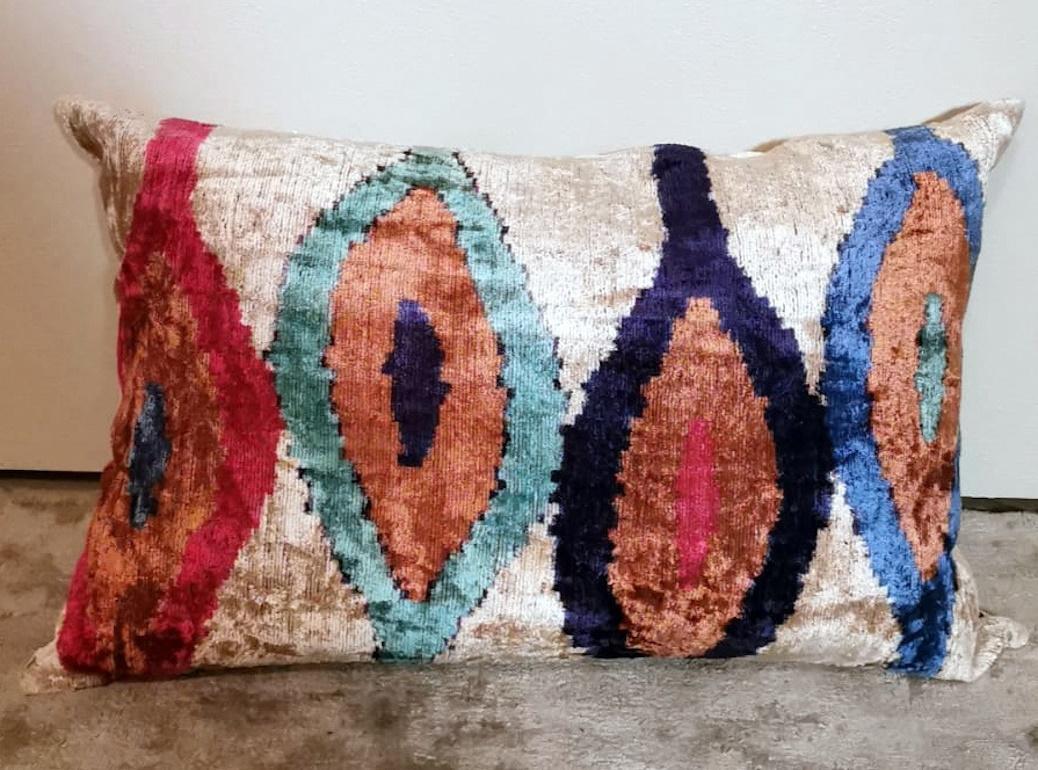 Ikat Fabric Pair of Handmade Pillows In Uzbekistan For Sale 4