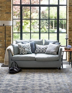 Hand-Knotted Indigo & Neutral Rug in Ikat Garden Design