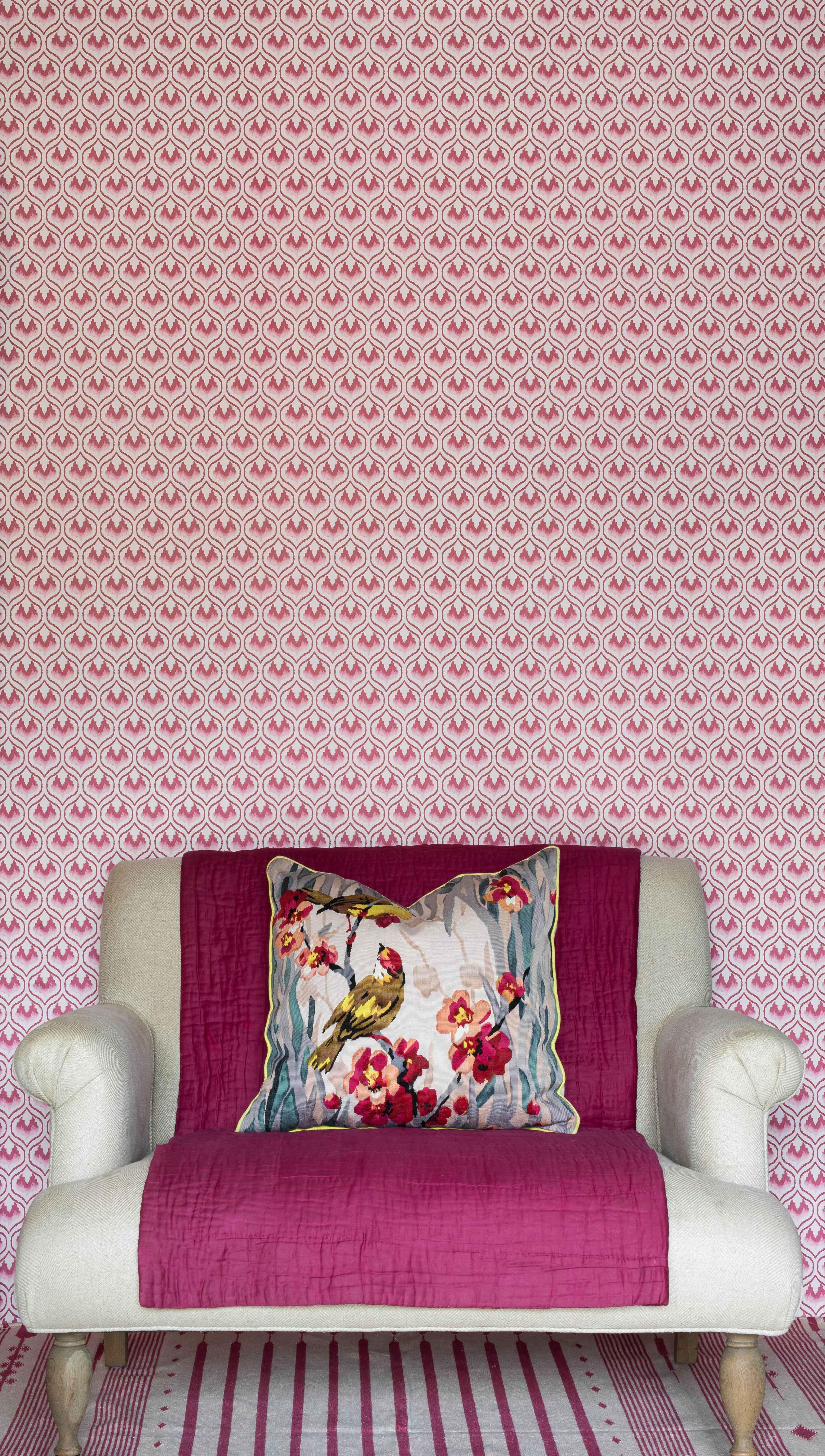 'Ikat Heart' Contemporary, Traditional Wallpaper in Oxblood In New Condition For Sale In Pewsey, Wiltshire