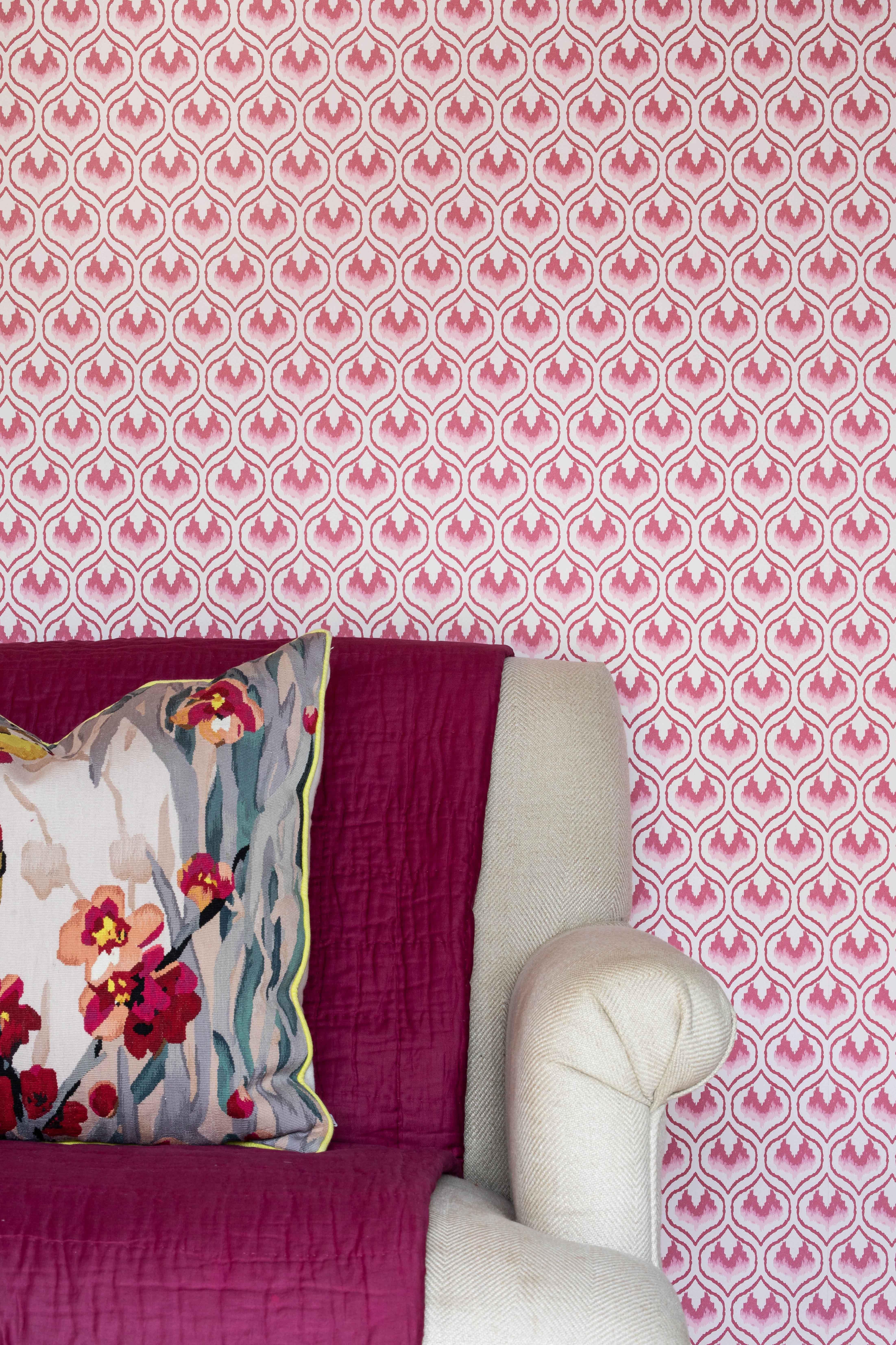 Paper 'Ikat Heart' Contemporary, Traditional Wallpaper in Oxblood For Sale