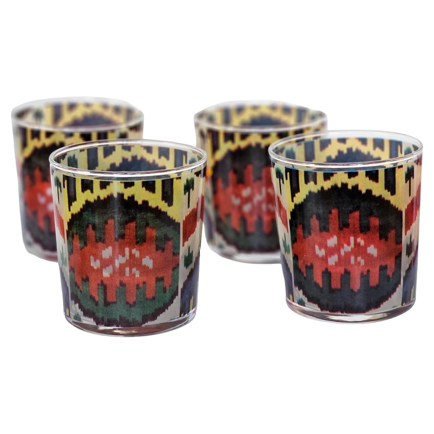 Ikat multicolored glasses set of 4  For Sale
