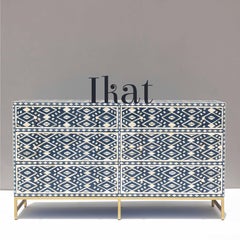 Ikat Navy Blue Six Drawer Dresser