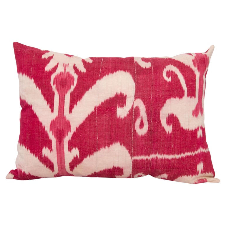 Ikat Pillow Cover Made from an Antique Silk and Cotton Ikat For Sale at