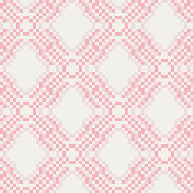 Ikat Pixel-Raumteiler mit bedruckter Blüte „Pink und Blush on White“ (amerikanisch) im Angebot
