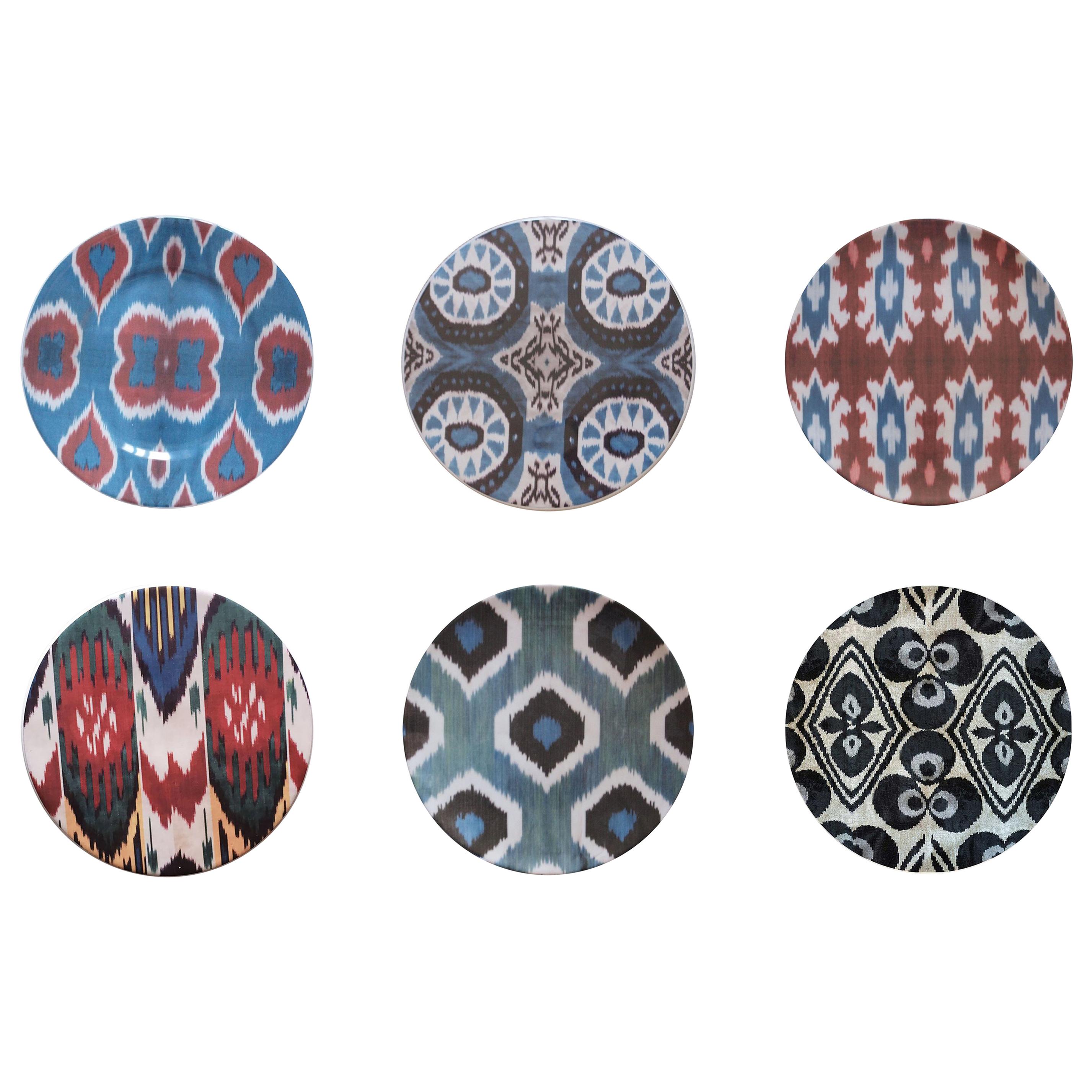 Ikat Porcelain Dessert Plates Set of Six Made in Italy