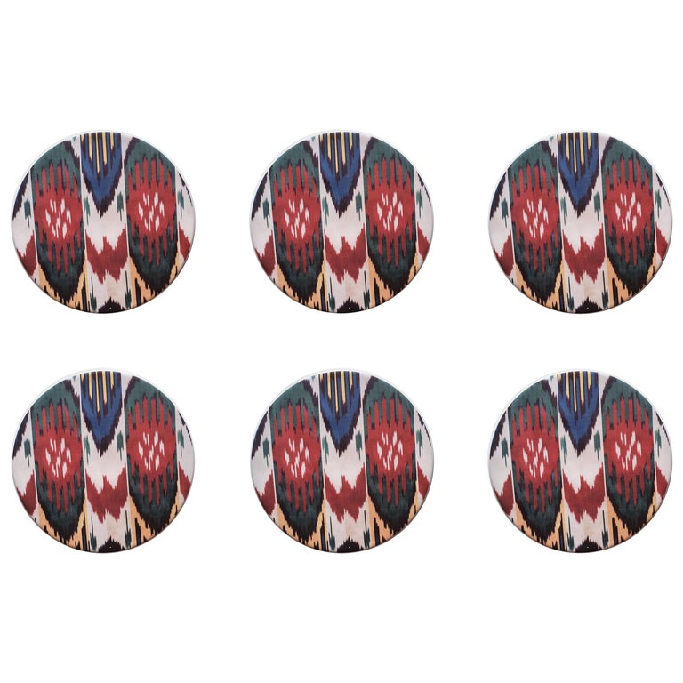 Ikat Porcelain dessert Plates Set of Six Made in Italy For Sale