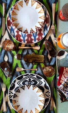 Ikat Porcelain Dinner Plates, Made in Italy - Set of 6