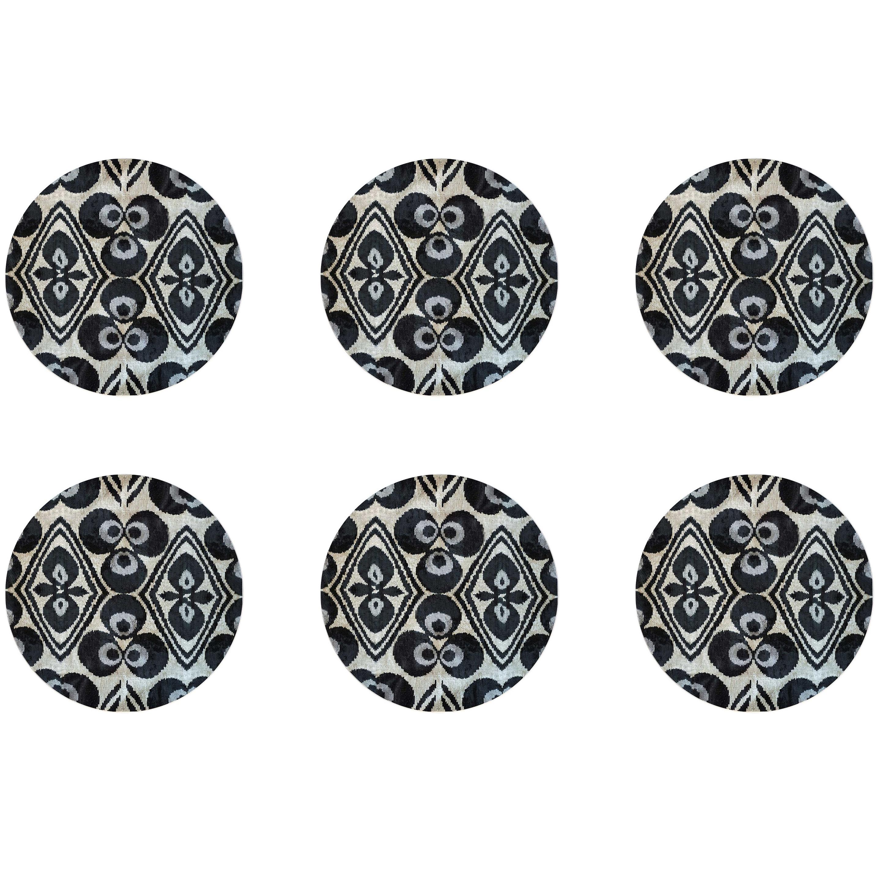Ikat Porcelain Dinner Plates Set of Six Black Made in Italy