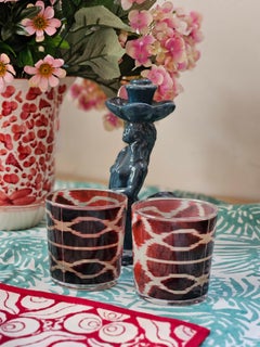 Ikat Red Glass Tumblers - Set of 4