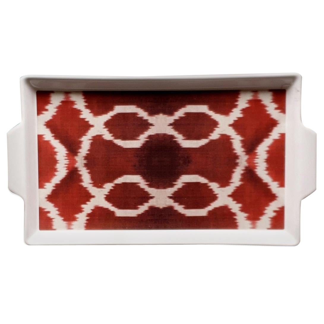 Ikat red Handmade Ceramic Tray Made in Italy For Sale
