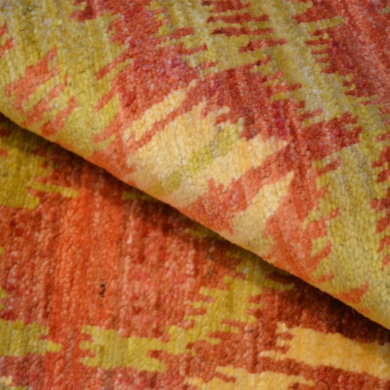 Hand-Knotted Ikat Rug. Orange, green and Red Design. 3.00 x 4.25 m For Sale