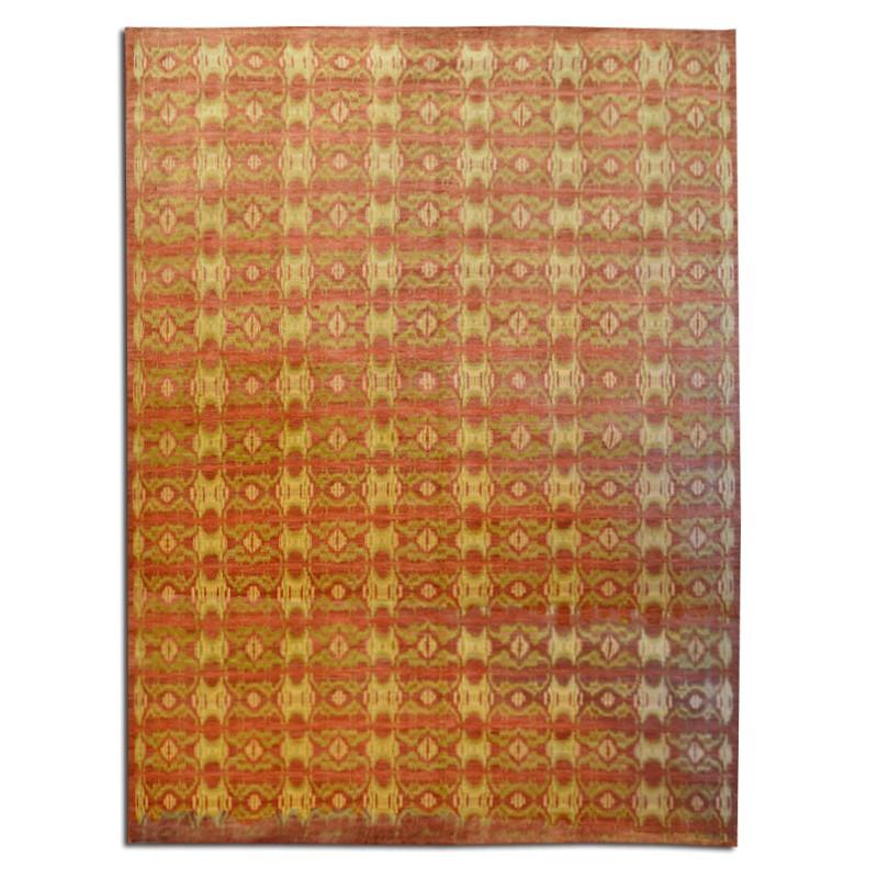 Ikat Rug. Orange, green and Red Design. 3.00 x 4.25 m In New Condition For Sale In MADRID, ES