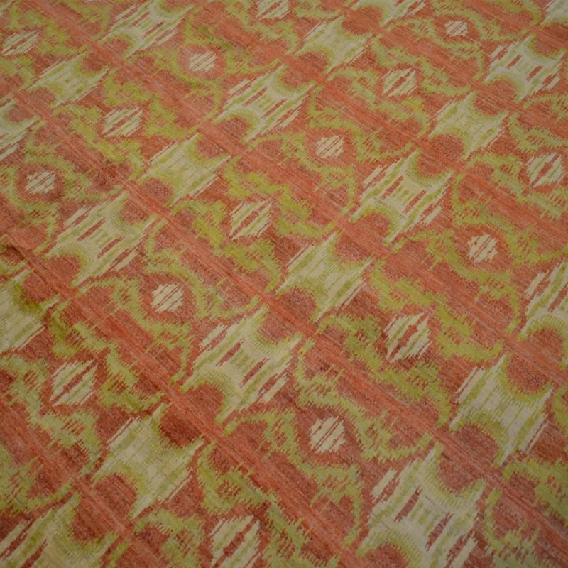 Wool Ikat Rug. Orange, green and Red Design. 3.00 x 4.25 m For Sale