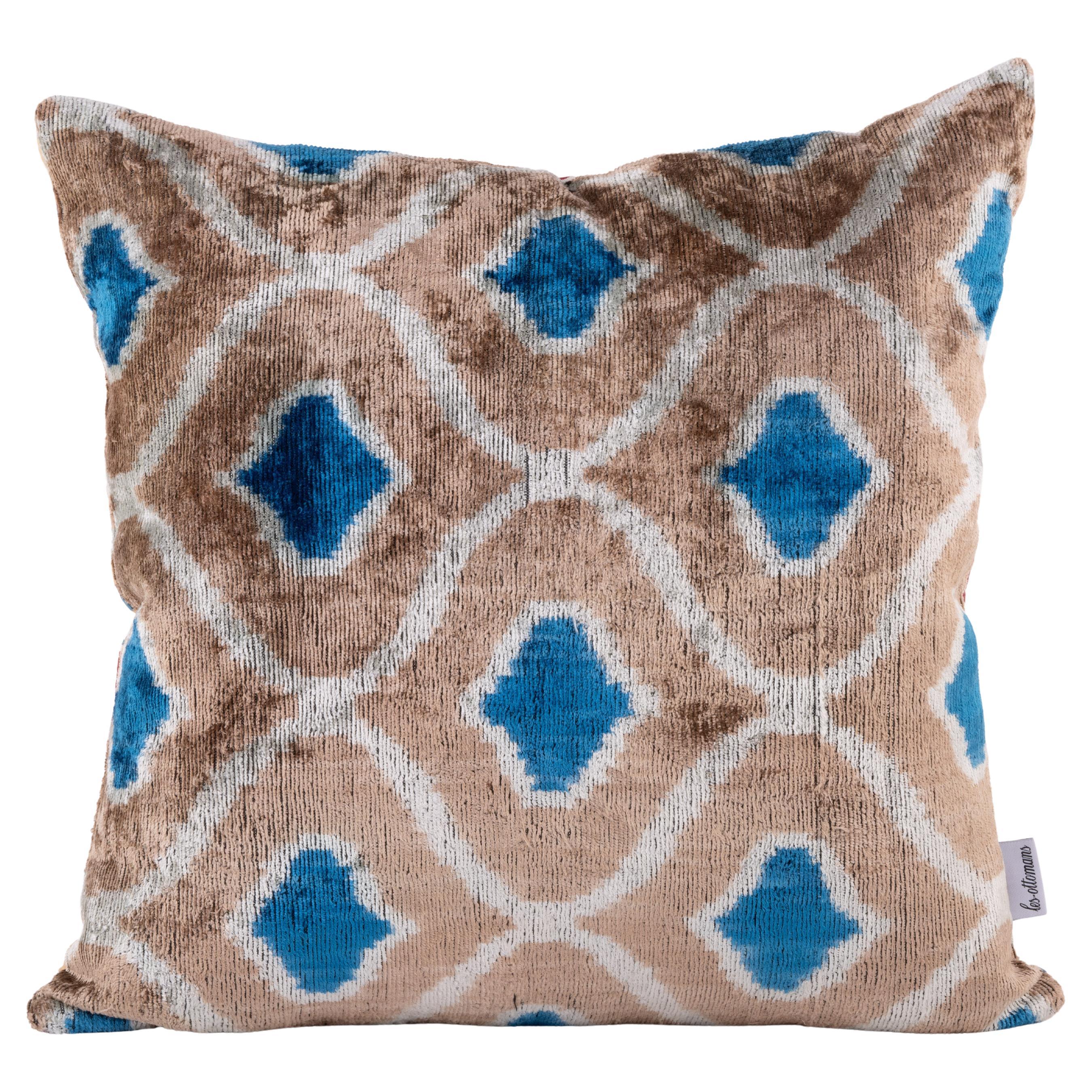 Ikat Silk Velvet Handmade Pillow - Style #36 For Sale