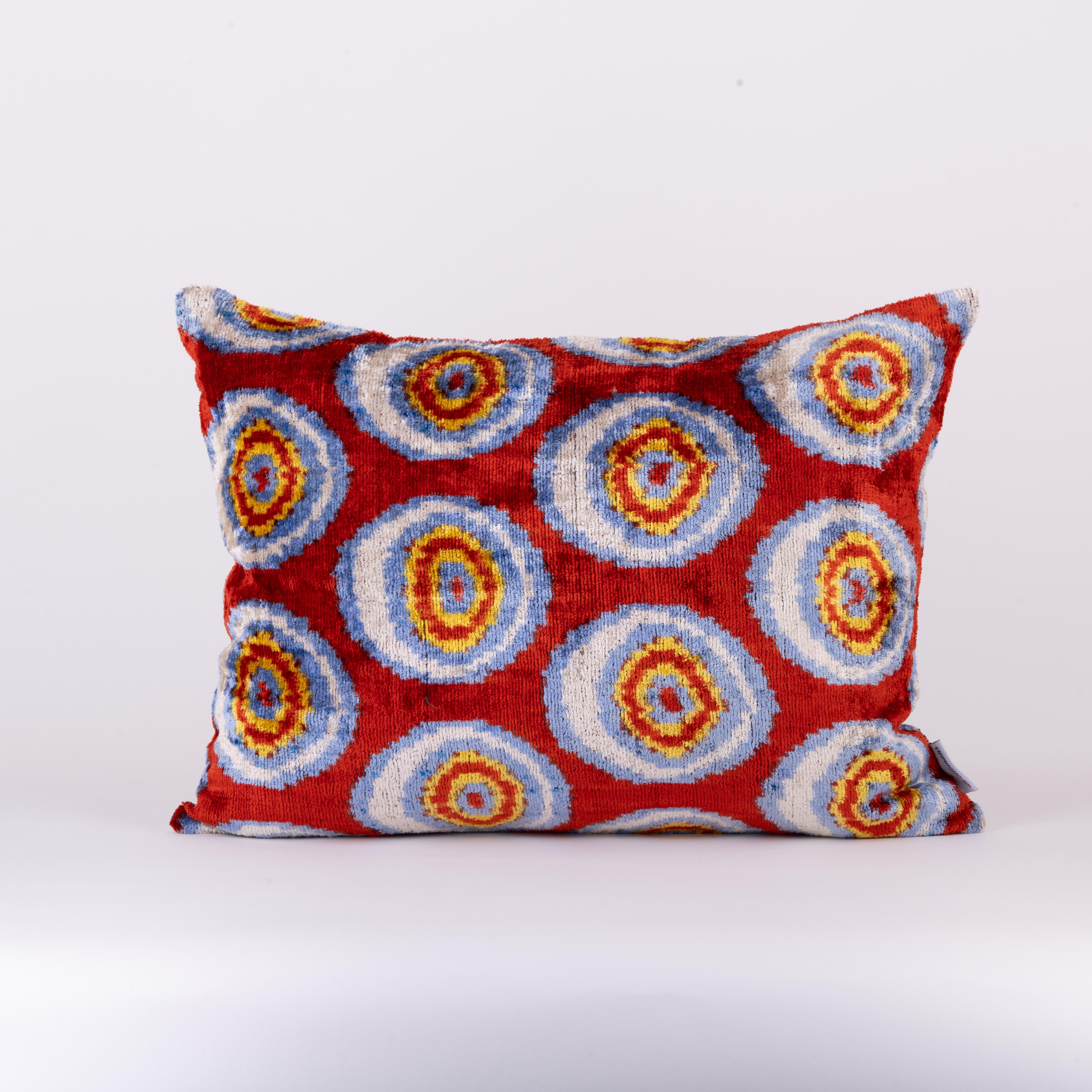 Modern Ikat Silk Velvet Handmade Pillow - Style #552 For Sale