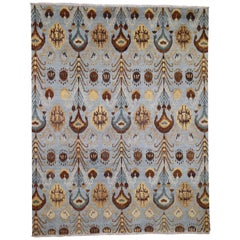 Ikat Sky Blue Pure Wool Hand Knotted Oriental Rug