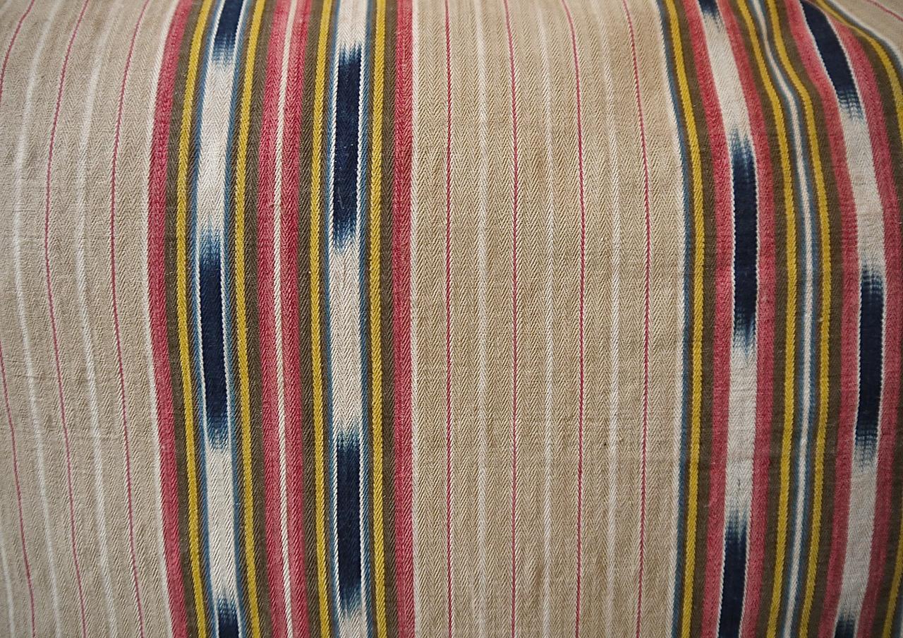 French Provincial Ikat Striped Ticking Linen Pillow French, 19th Century
