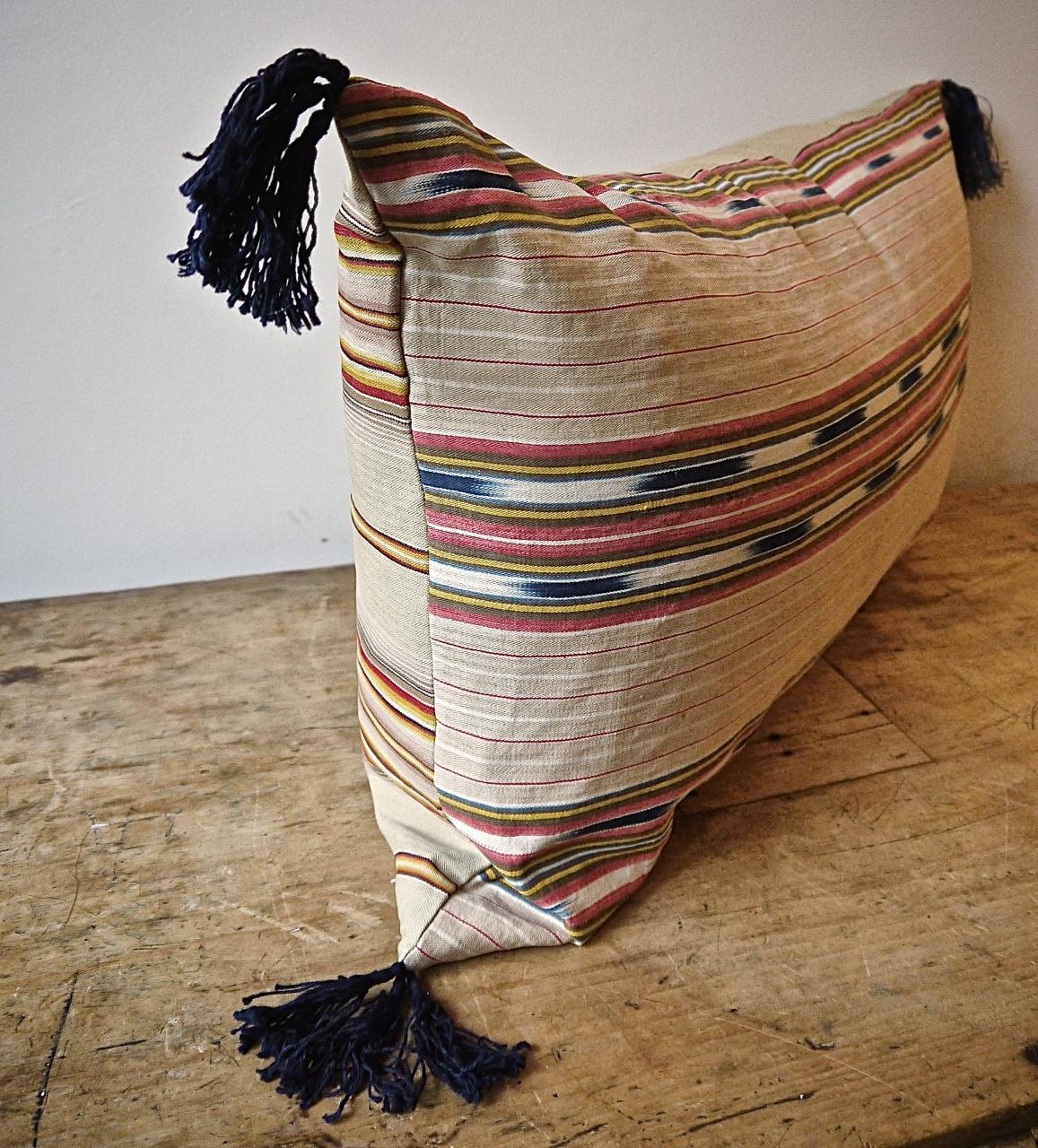 Ikat Striped Ticking Linen Pillow French 19th Century In Fair Condition In London, GB