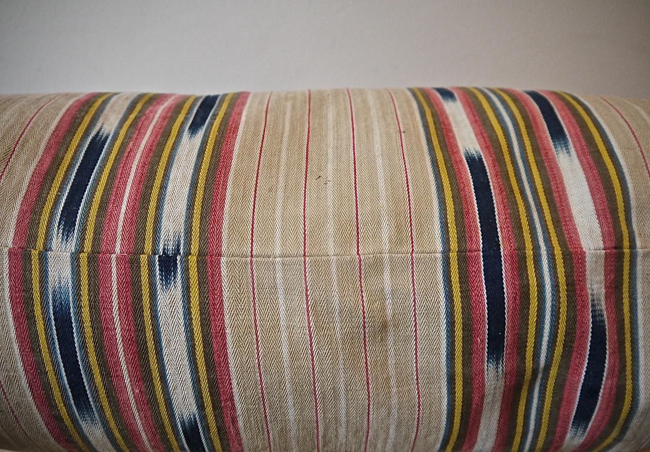 Cotton Ikat Striped Ticking Linen Pillow French, 19th Century
