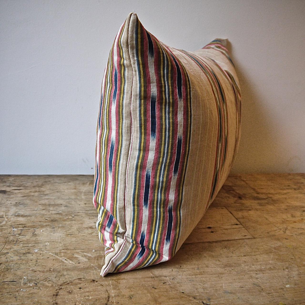 Ikat Striped Ticking Linen Pillow French, 19th Century 1