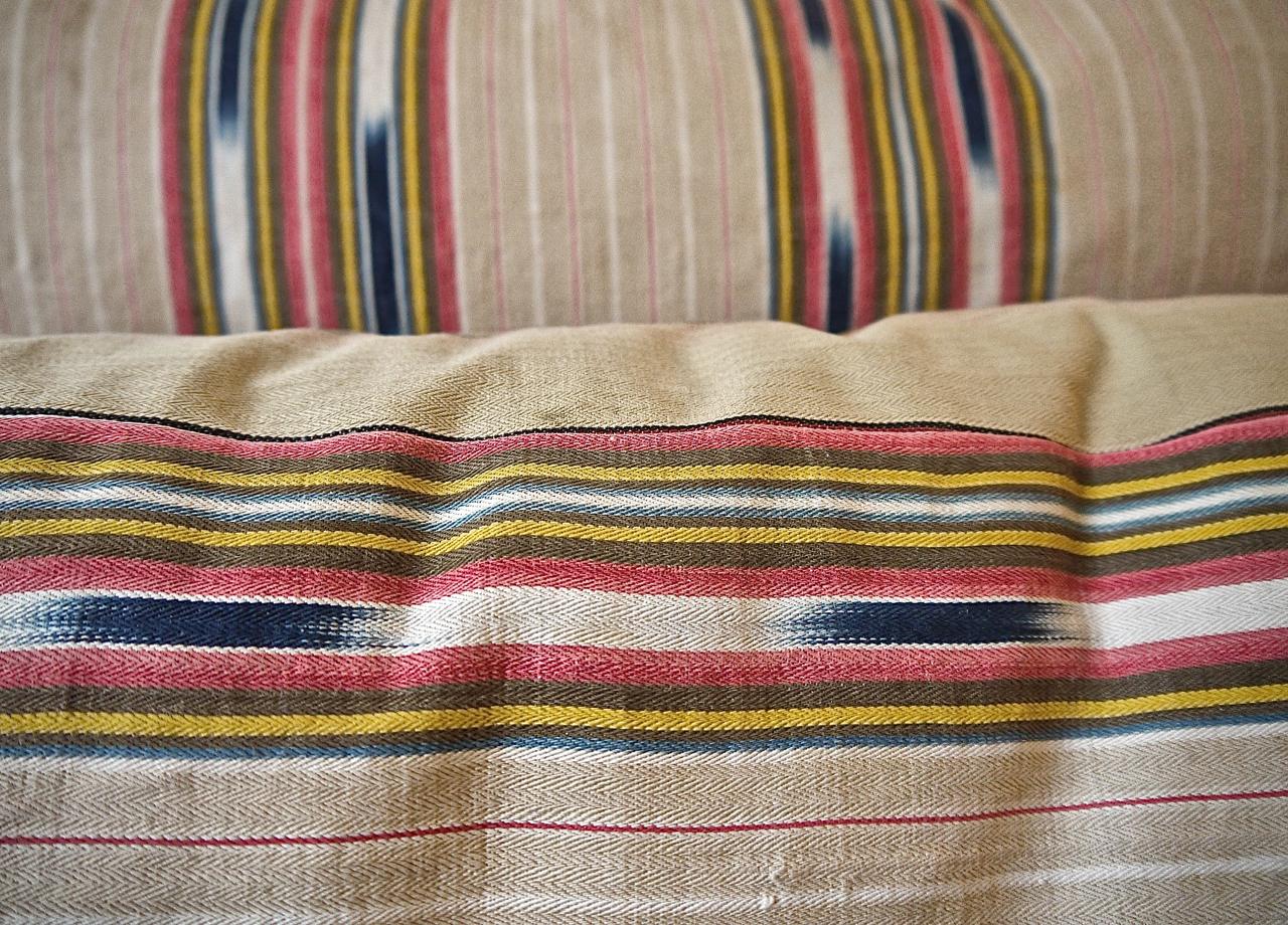 Ikat Striped Ticking Linen Pillow French 19th Century 1