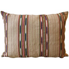 Ikat Striped Ticking Linen Pillow French, 19th Century