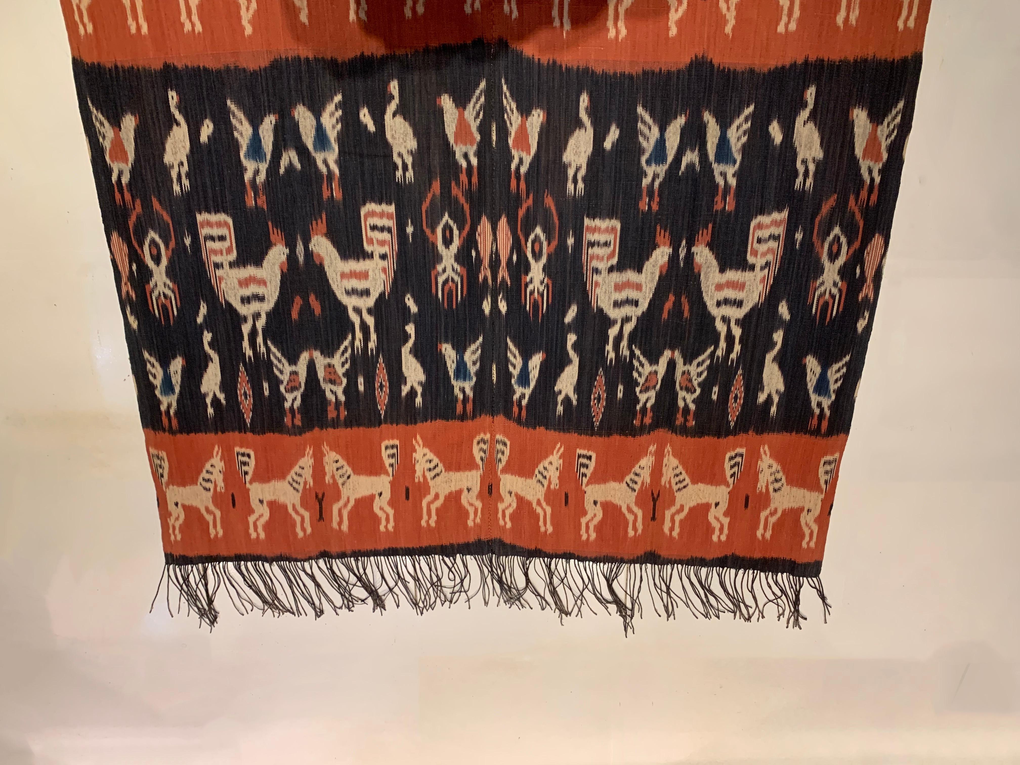 Mid-20th Century Ikat Textile from Sumba Island Stunning Tribal Motifs, Indonesia For Sale