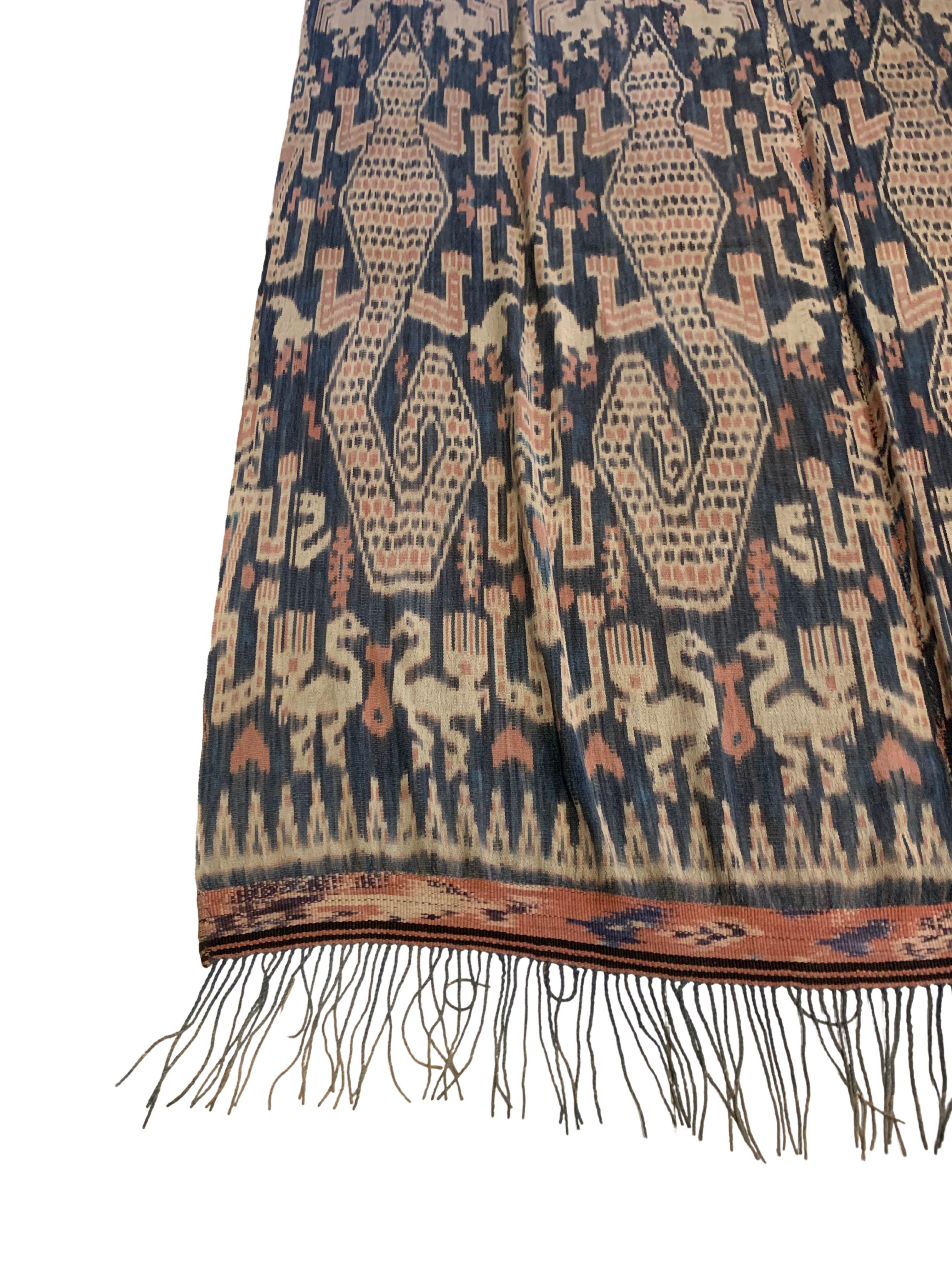 Hand-Woven Ikat Textile from Sumba Island Tribal Motifs, Indonesia For Sale