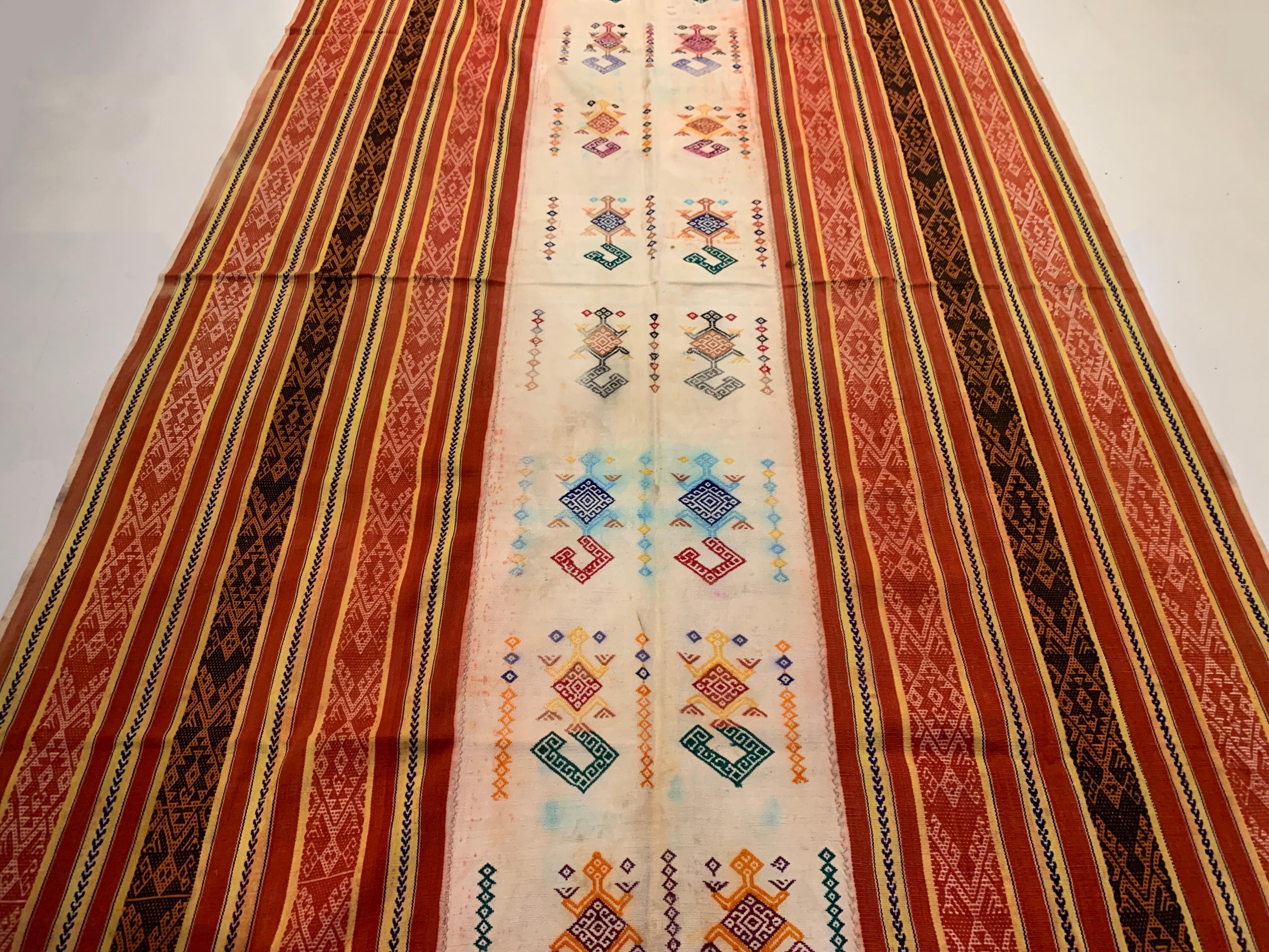 An wonderful example of a west timor ikat textile. It is hand-woven using naturally dyed yarns via a method passed on through generations. It features a stunning array of distinct tribal patterns and bright colours. Timorese ikats such as this one