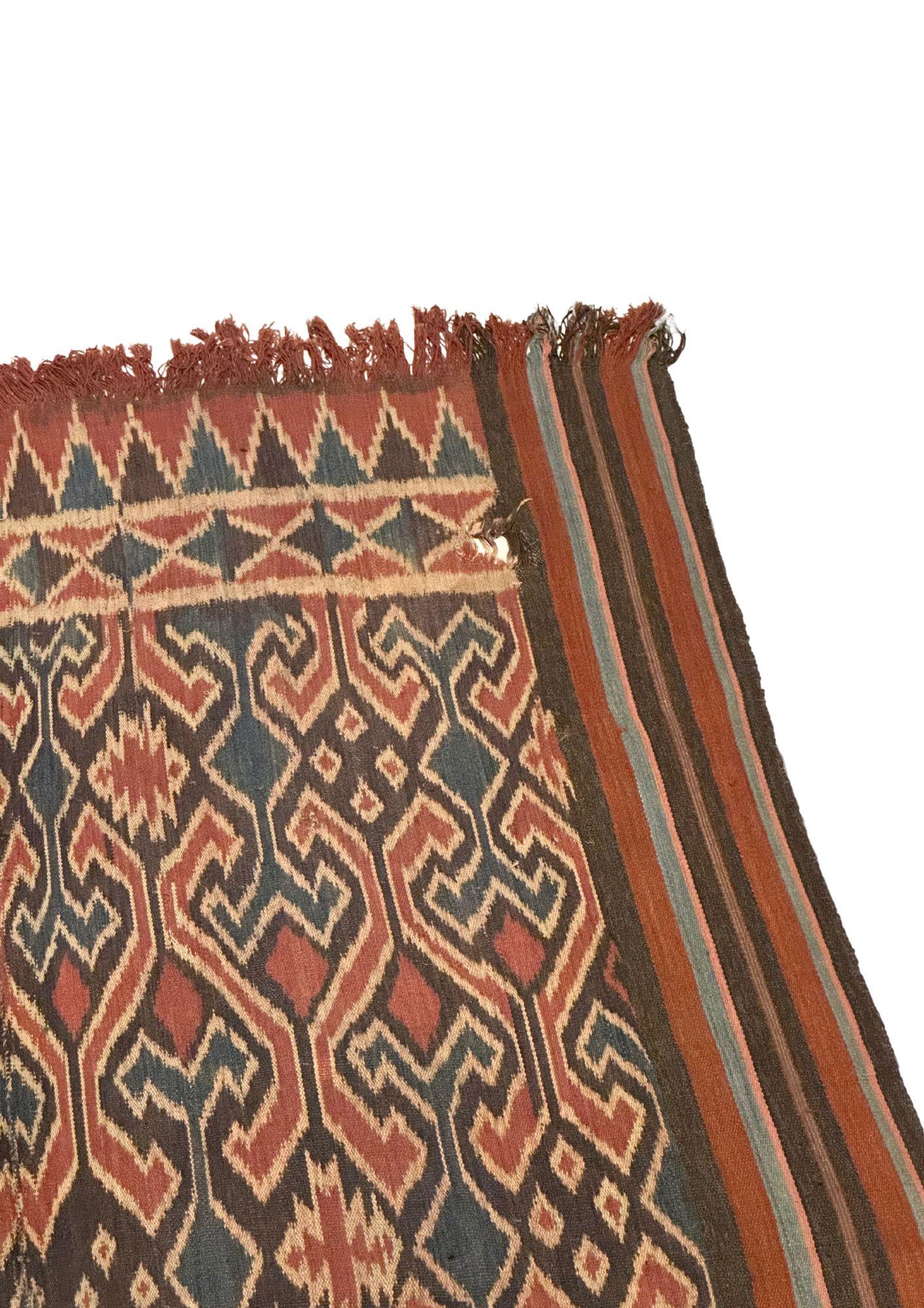 Hand-Woven Ikat Textile from Toraja Tribe of Sulawesi with Stunning Tribal Motifs C. 1900 For Sale