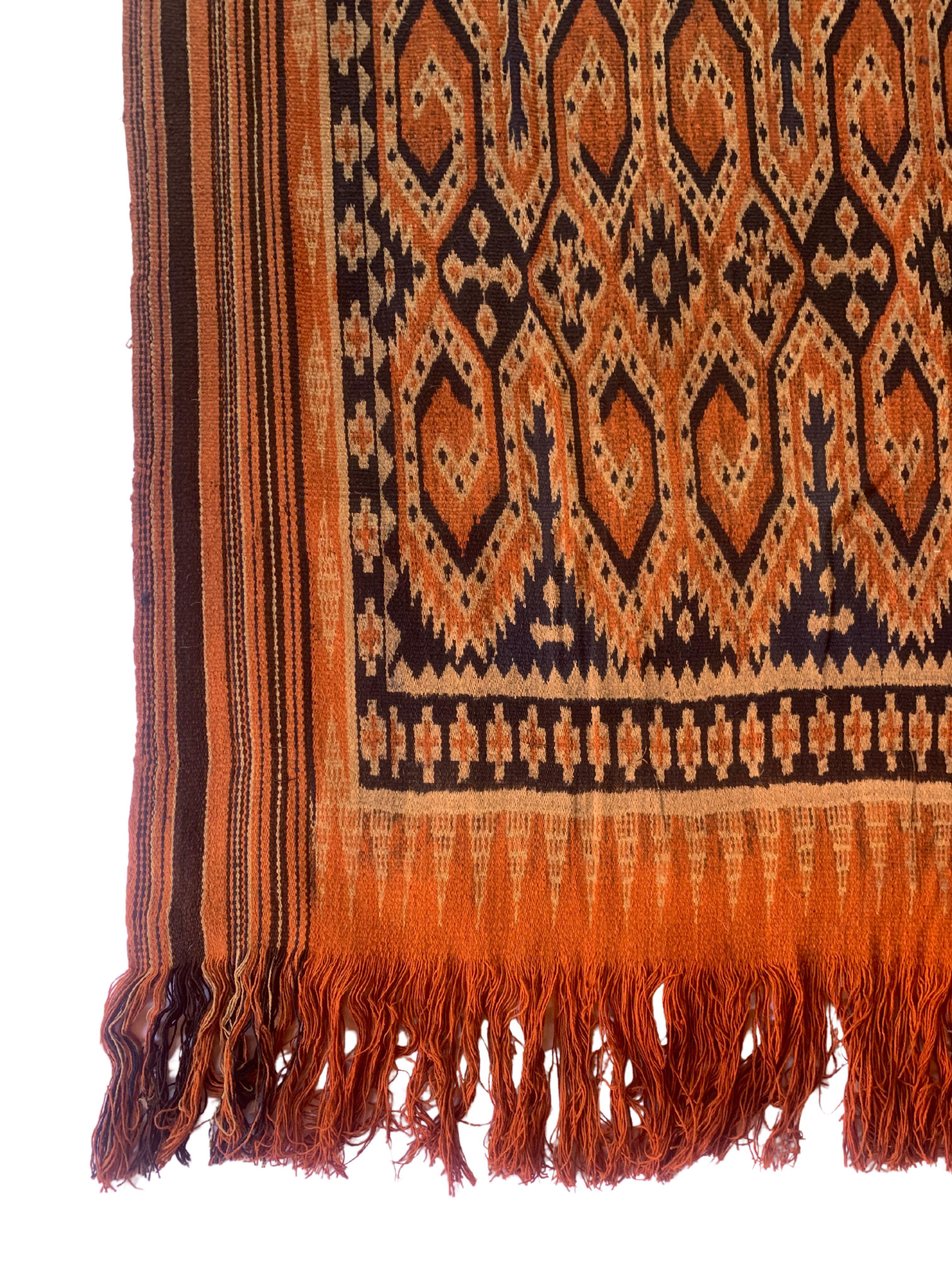 Hand-Woven Ikat Textile from Toraja Tribe of Sulawesi with Stunning Tribal Motifs C. 1950 For Sale