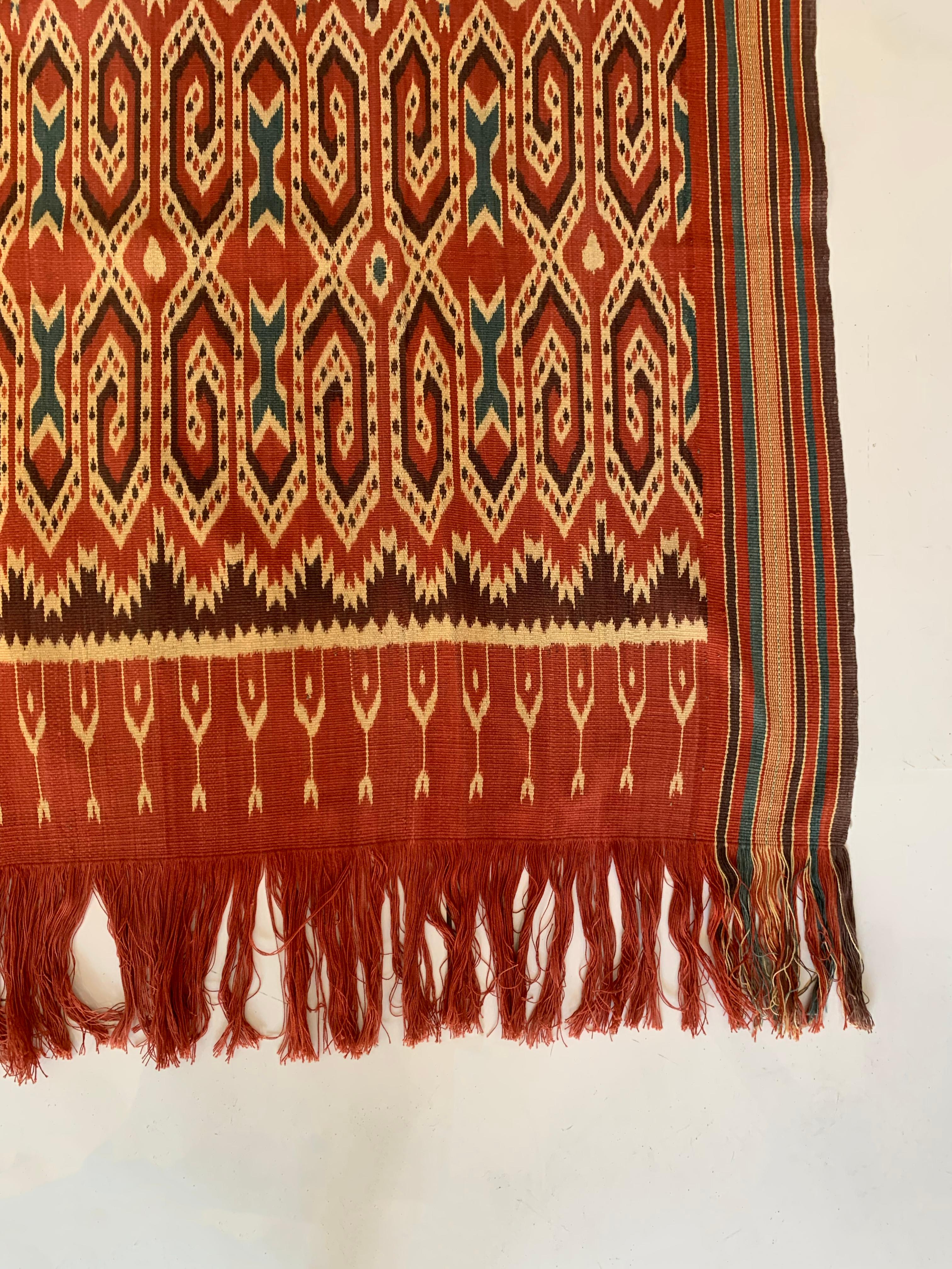 Hand-Woven Ikat Textile from Toraja Tribe of  Sulawesi with Stunning Tribal Motifs