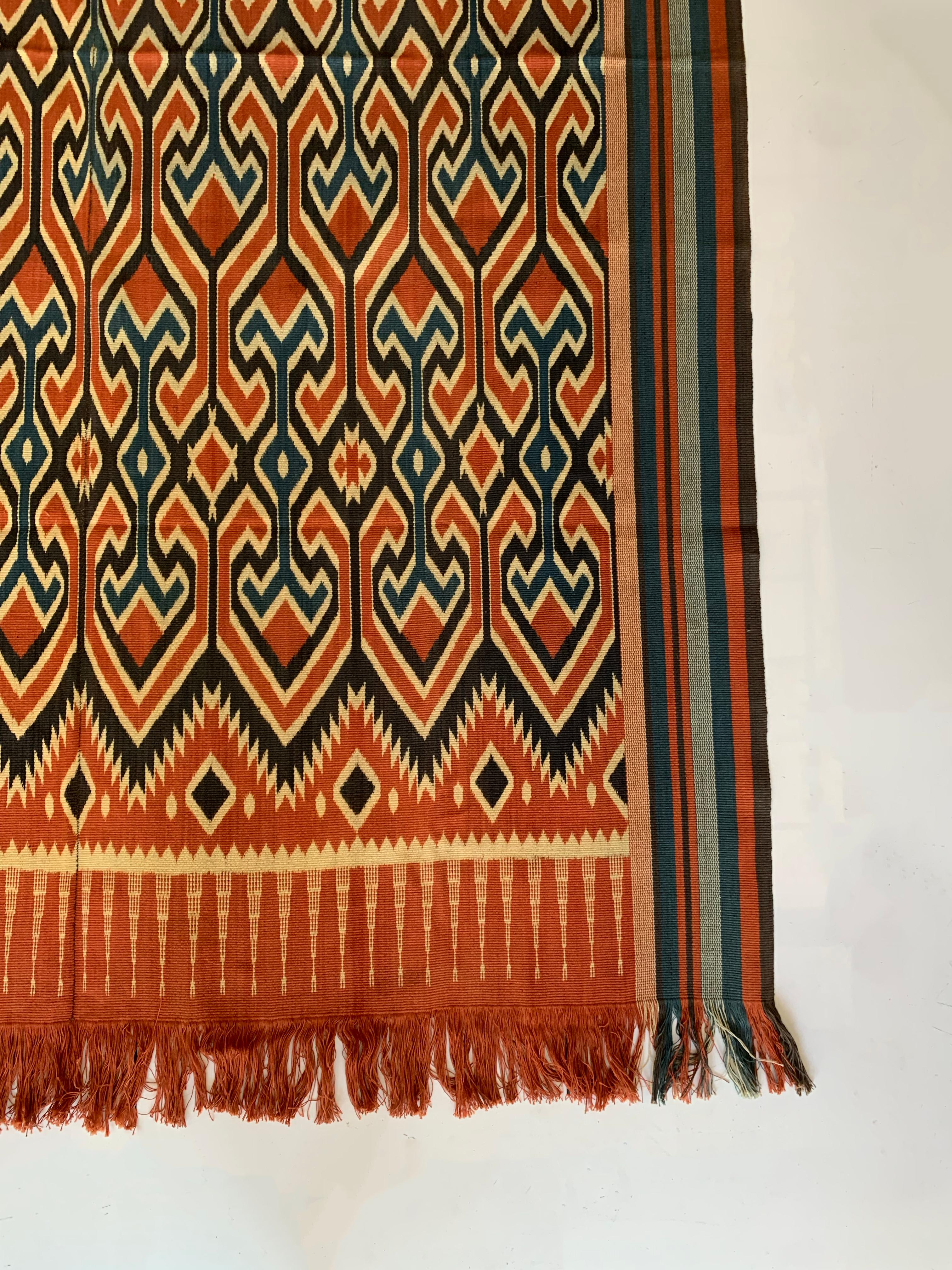 Hand-Woven Ikat Textile from Toraja Tribe of Sulawesi with Stunning Tribal Motifs