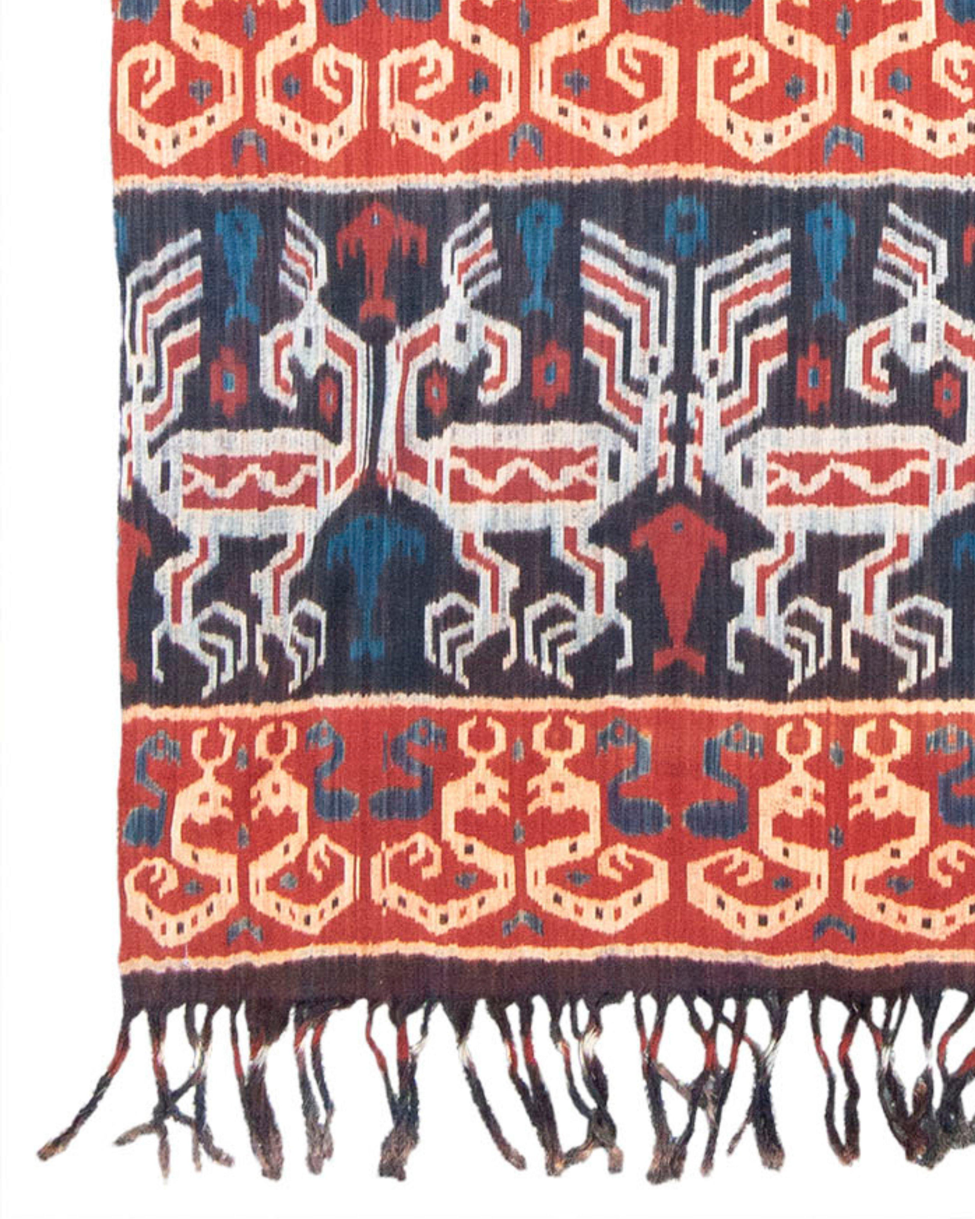 Hand-Knotted Ikat Textile Rug, 20th Century For Sale