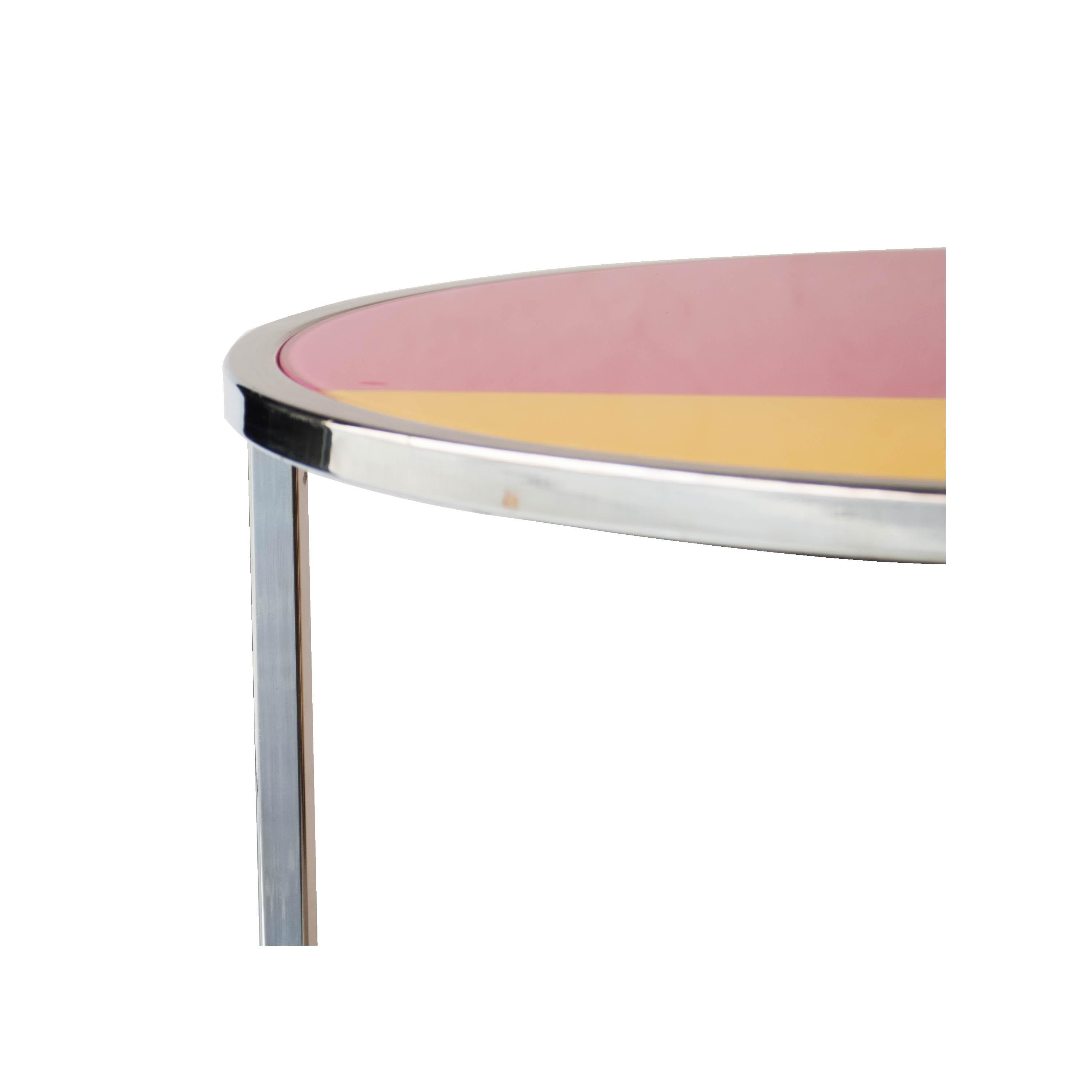 IKB 191 Contemporary Circular Chrome Glass Pink Blue Center Table, Spain, 2019 4