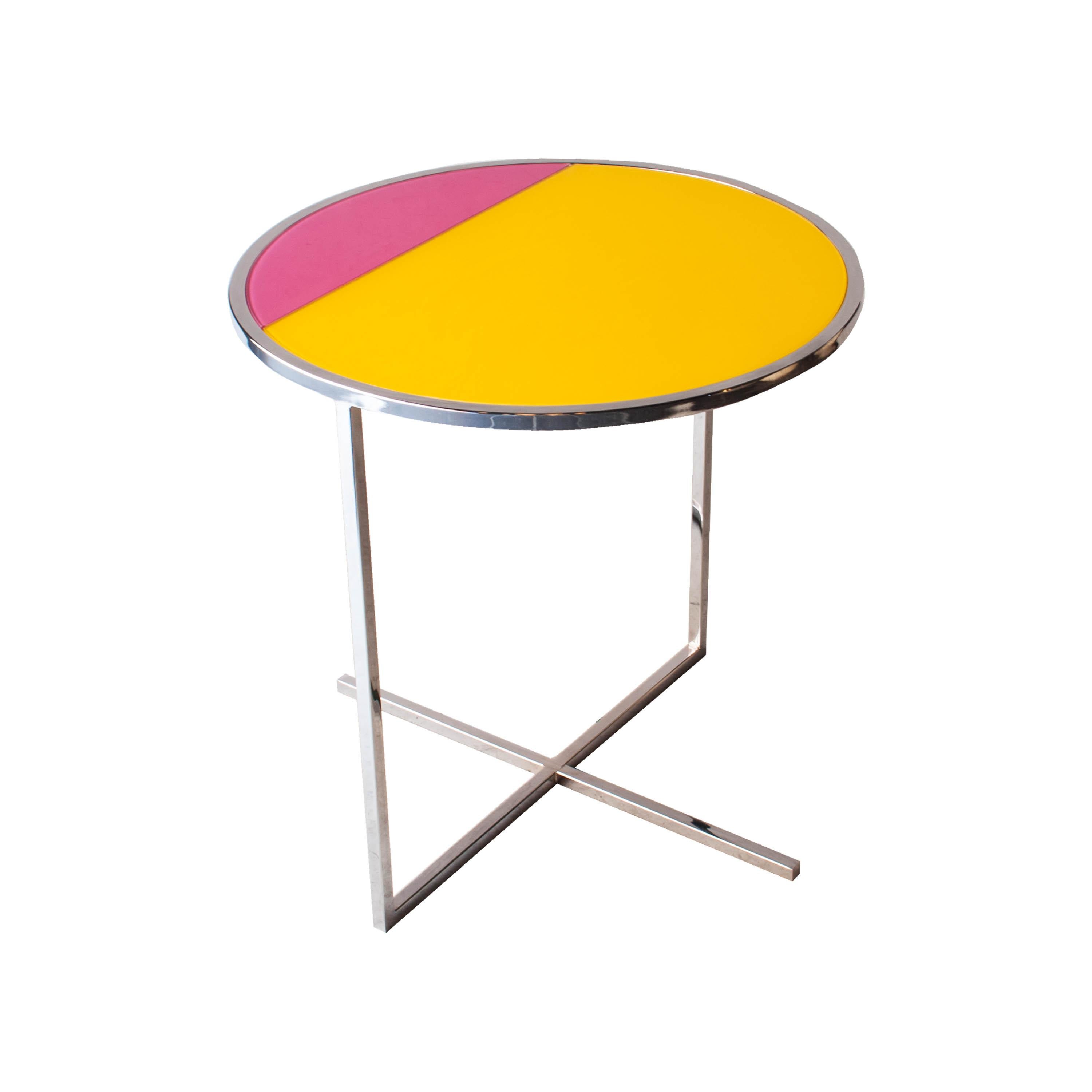 Spanish IKB 191 Contemporary Circular Chrome Glass Pink Blue Center Table, Spain, 2019
