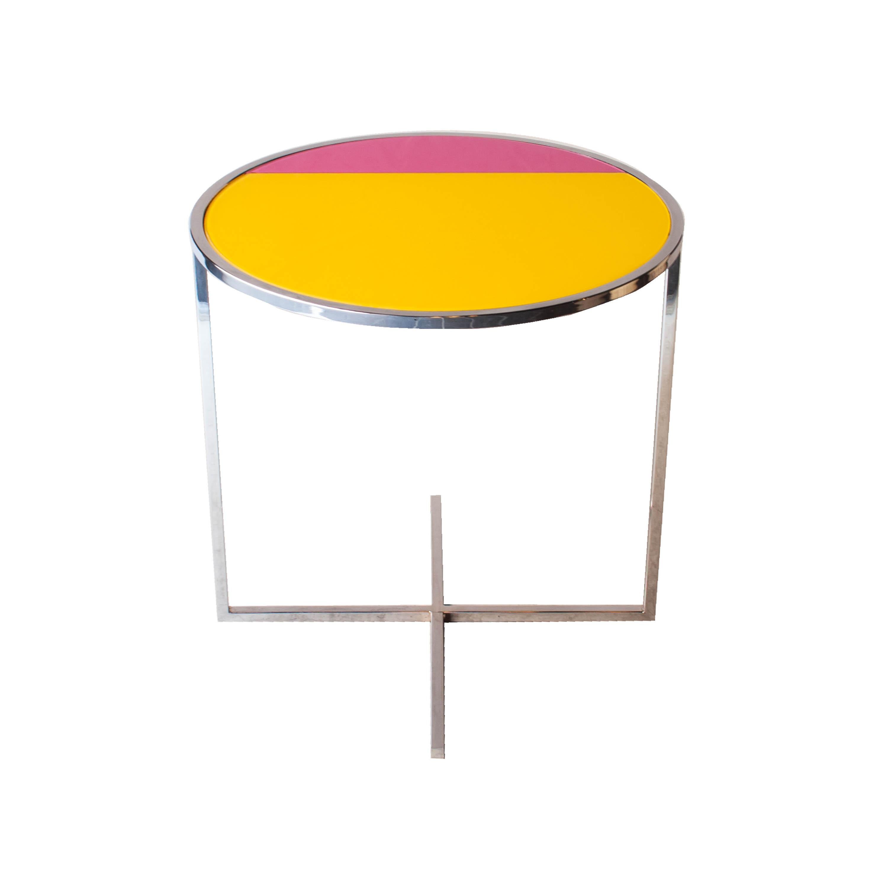 IKB 191 Contemporary Circular Chrome Glass Pink Blue Center Table, Spain, 2019 In New Condition In Madrid, ES