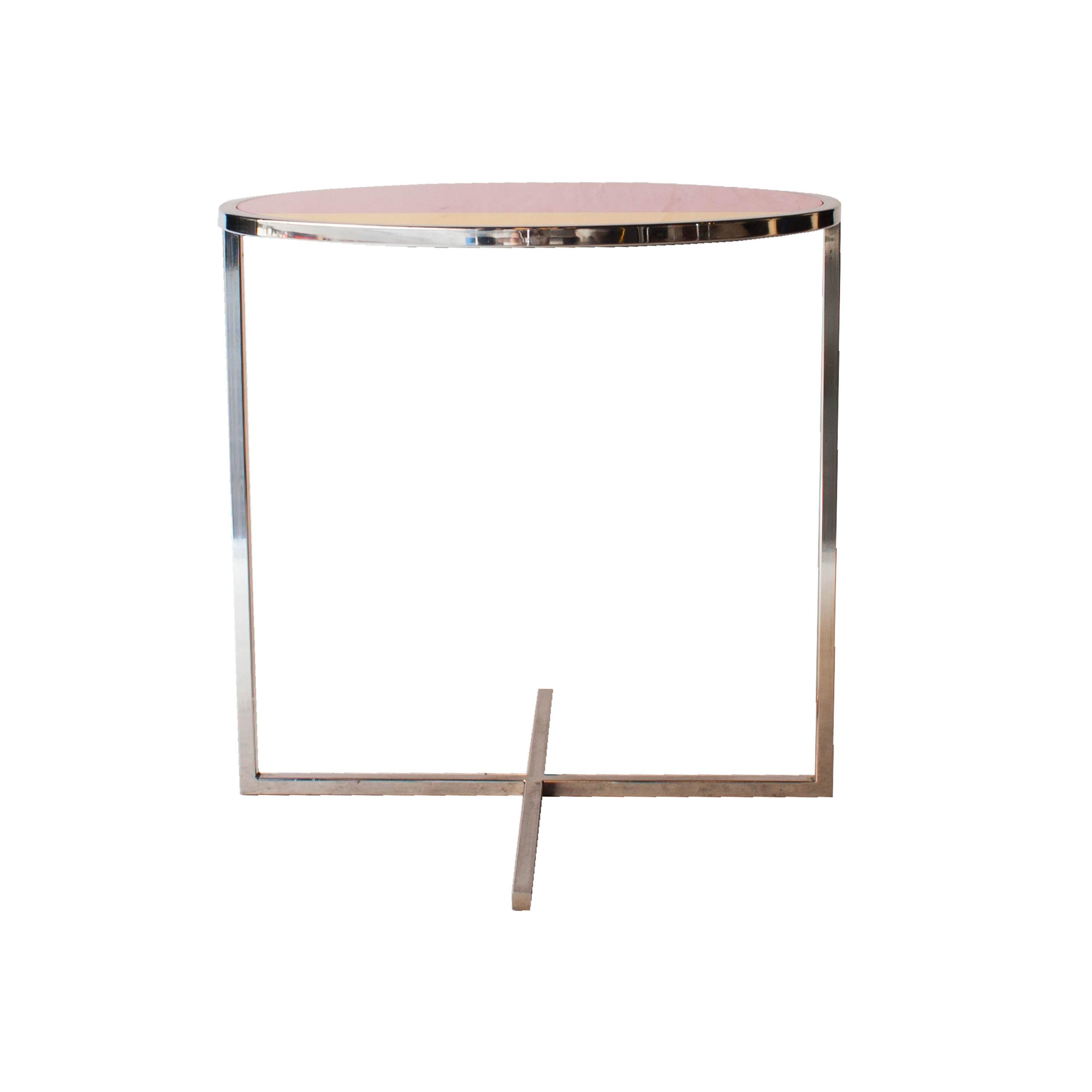 IKB 191 Contemporary Circular Chrome Glass Pink Blue Center Table, Spain, 2019 1