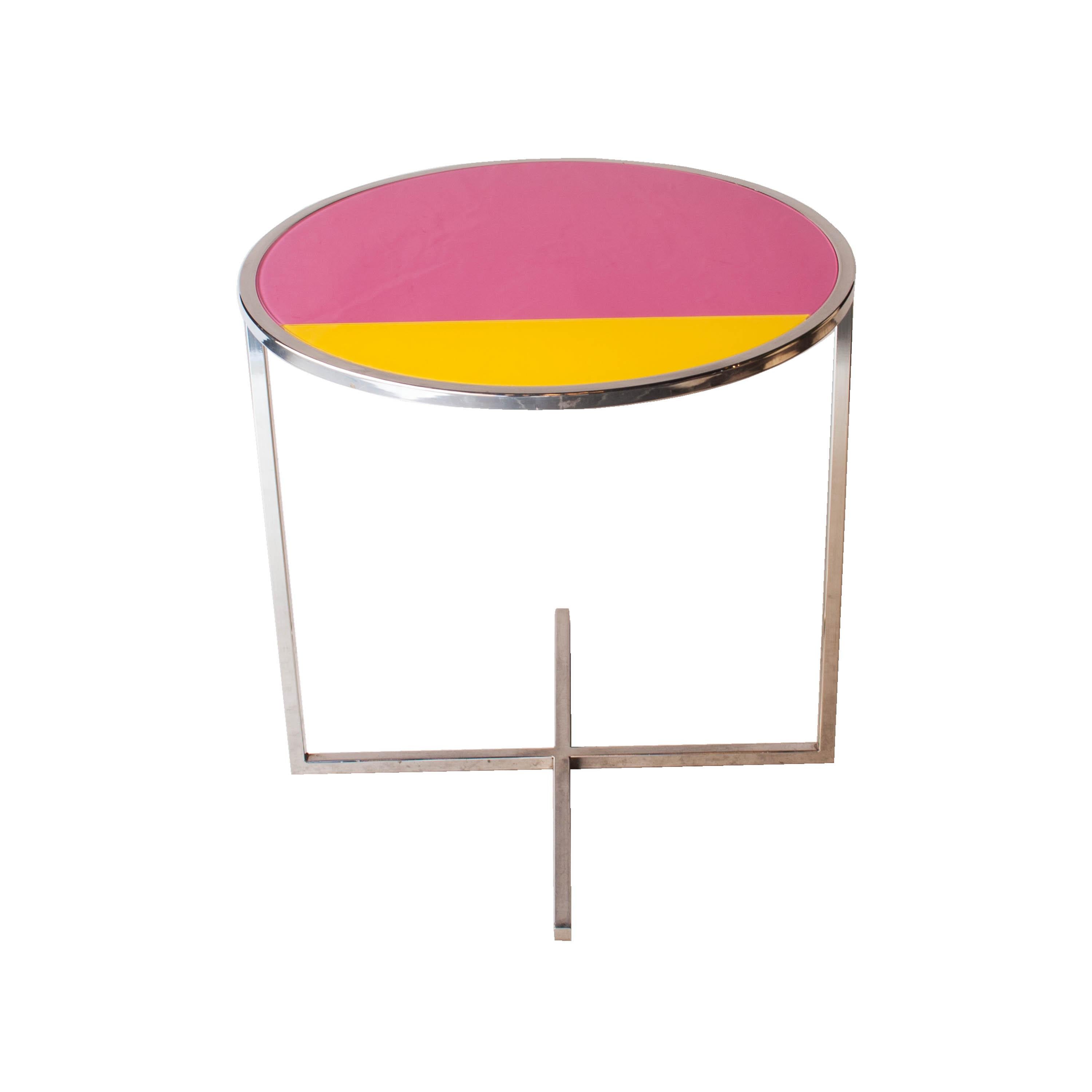 IKB 191 Contemporary Circular Chrome Glass Pink Blue Center Table, Spain, 2019 2