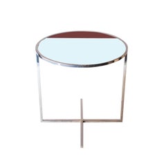 IKB 191 Contemporary Round Chrome Glass Burgundy Blue Center Table, Spain, 2019