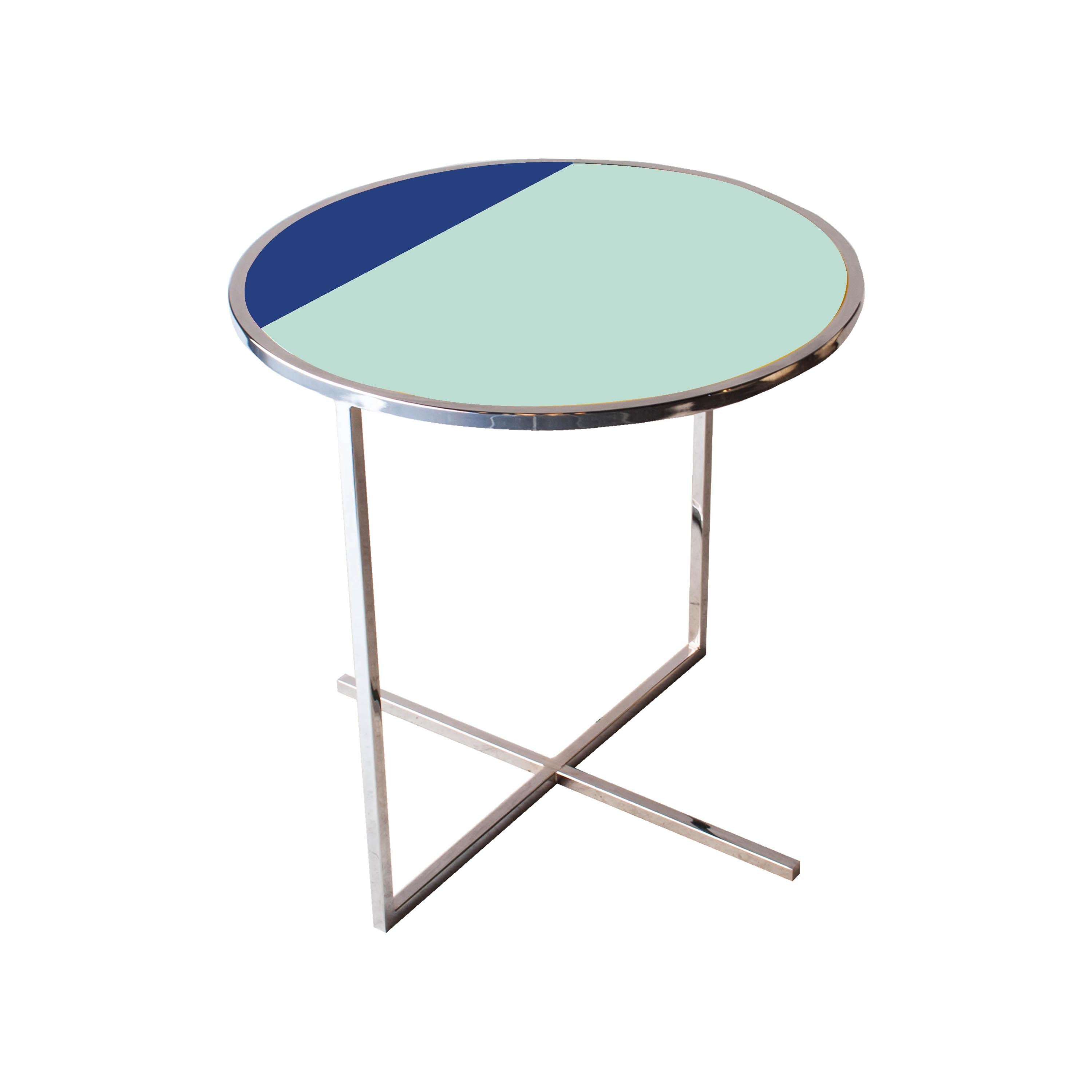 IKB 191 Contemporary Round Chrome Glass Cian Blue Center Table, Spain, 2019 In New Condition In Madrid, ES